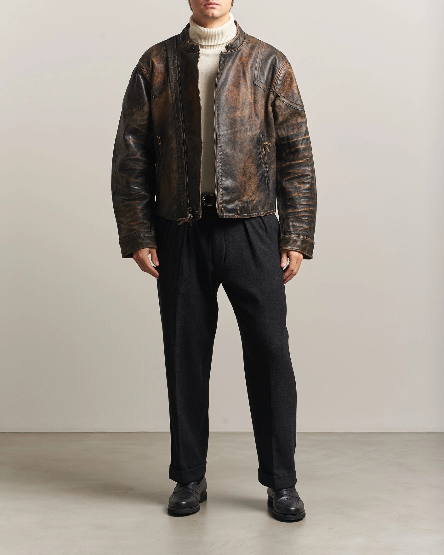 Herr | Jackor | Polo Ralph Lauren | Leather Bomber Jacket Brown/Black Amber
