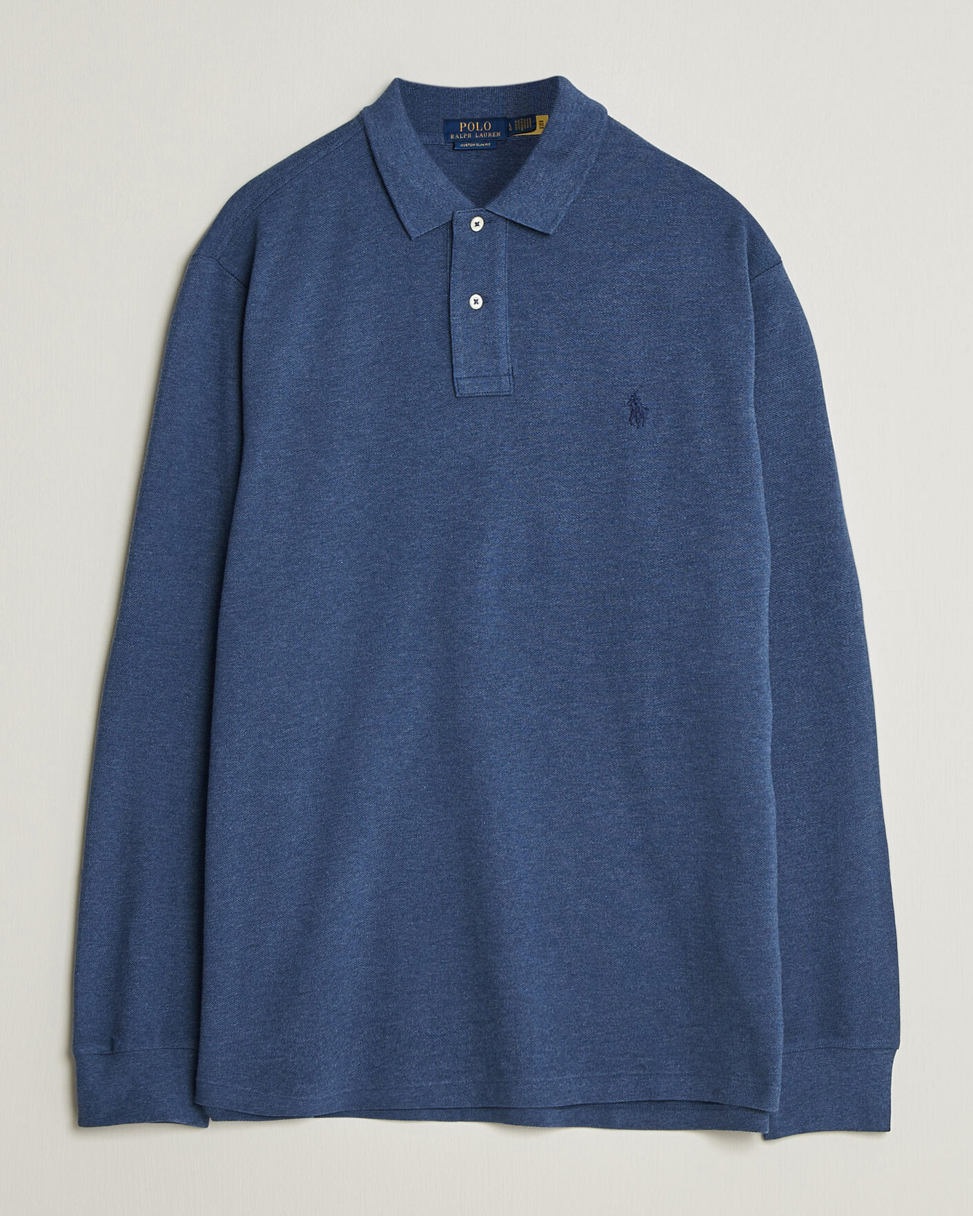 Herr | Pikéer | Polo Ralph Lauren | Custom Slim Fit Long Sleeve Polo Derby Blue Heather