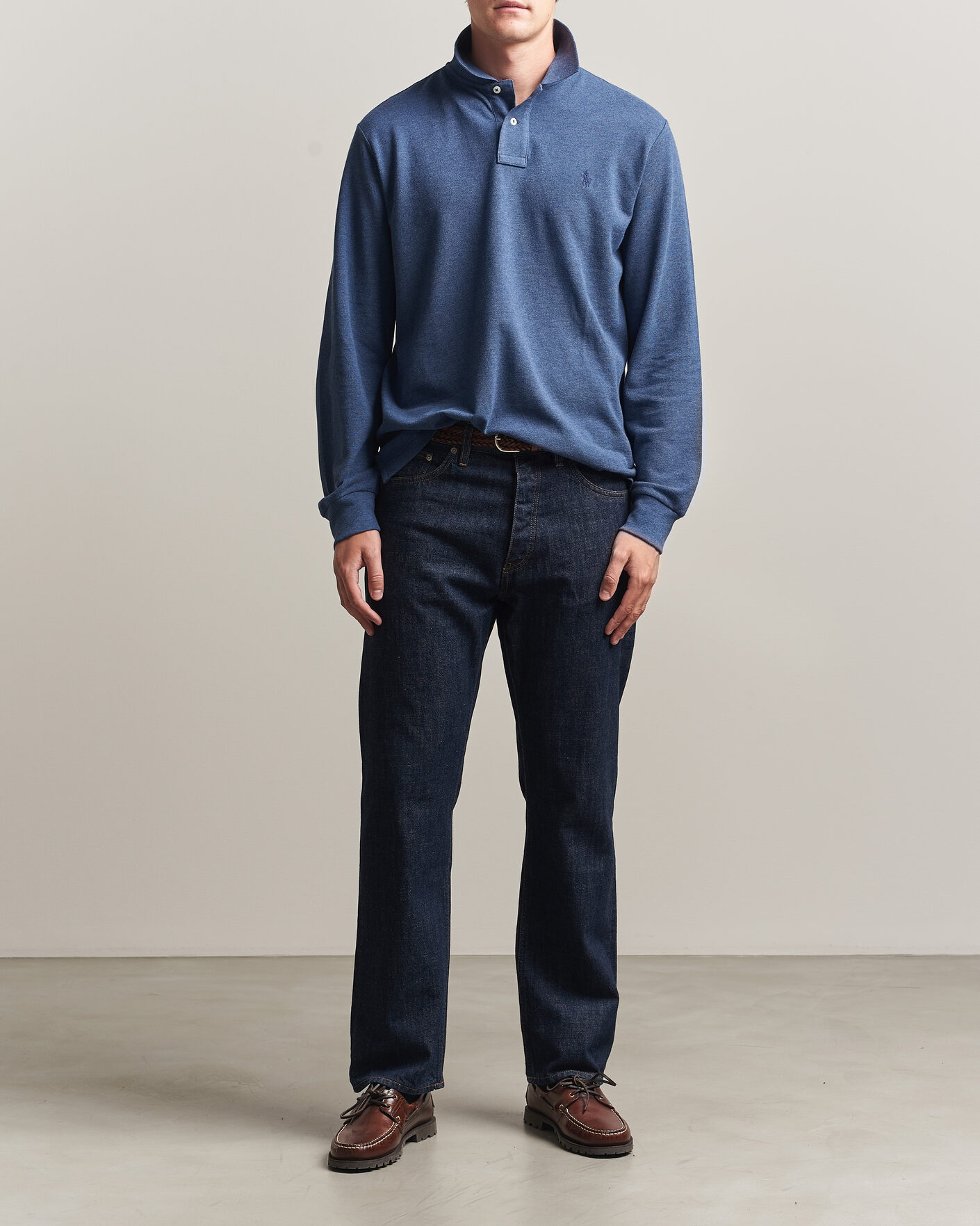 Herr | Pikéer | Polo Ralph Lauren | Custom Slim Fit Long Sleeve Polo Derby Blue Heather