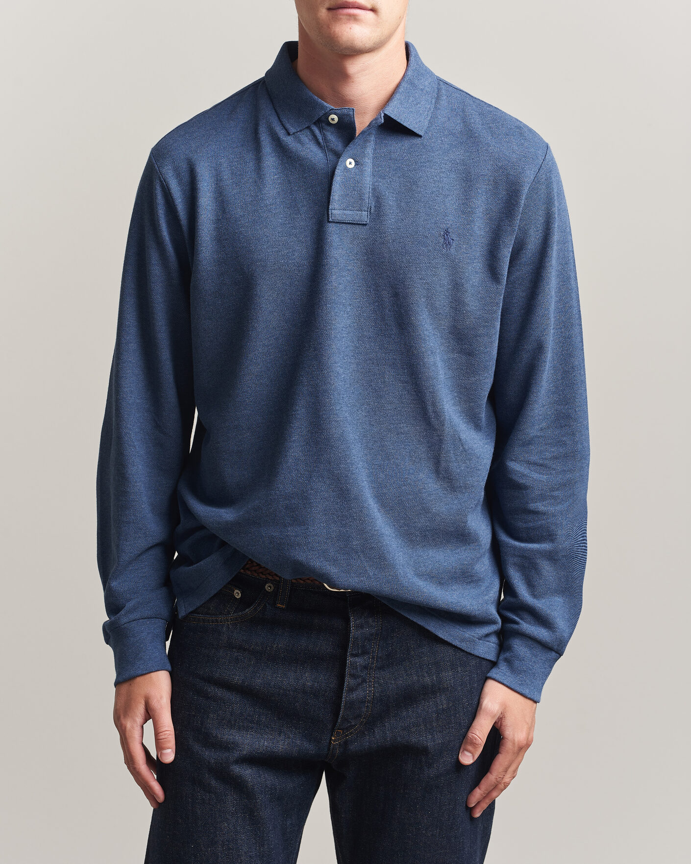 Herr | Pikéer | Polo Ralph Lauren | Custom Slim Fit Long Sleeve Polo Derby Blue Heather
