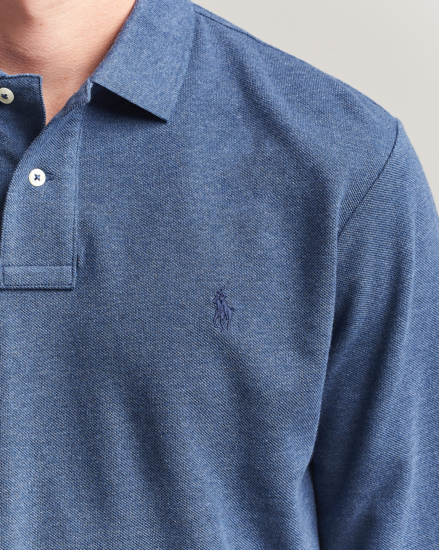 Herr | Pikéer | Polo Ralph Lauren | Custom Slim Fit Long Sleeve Polo Derby Blue Heather