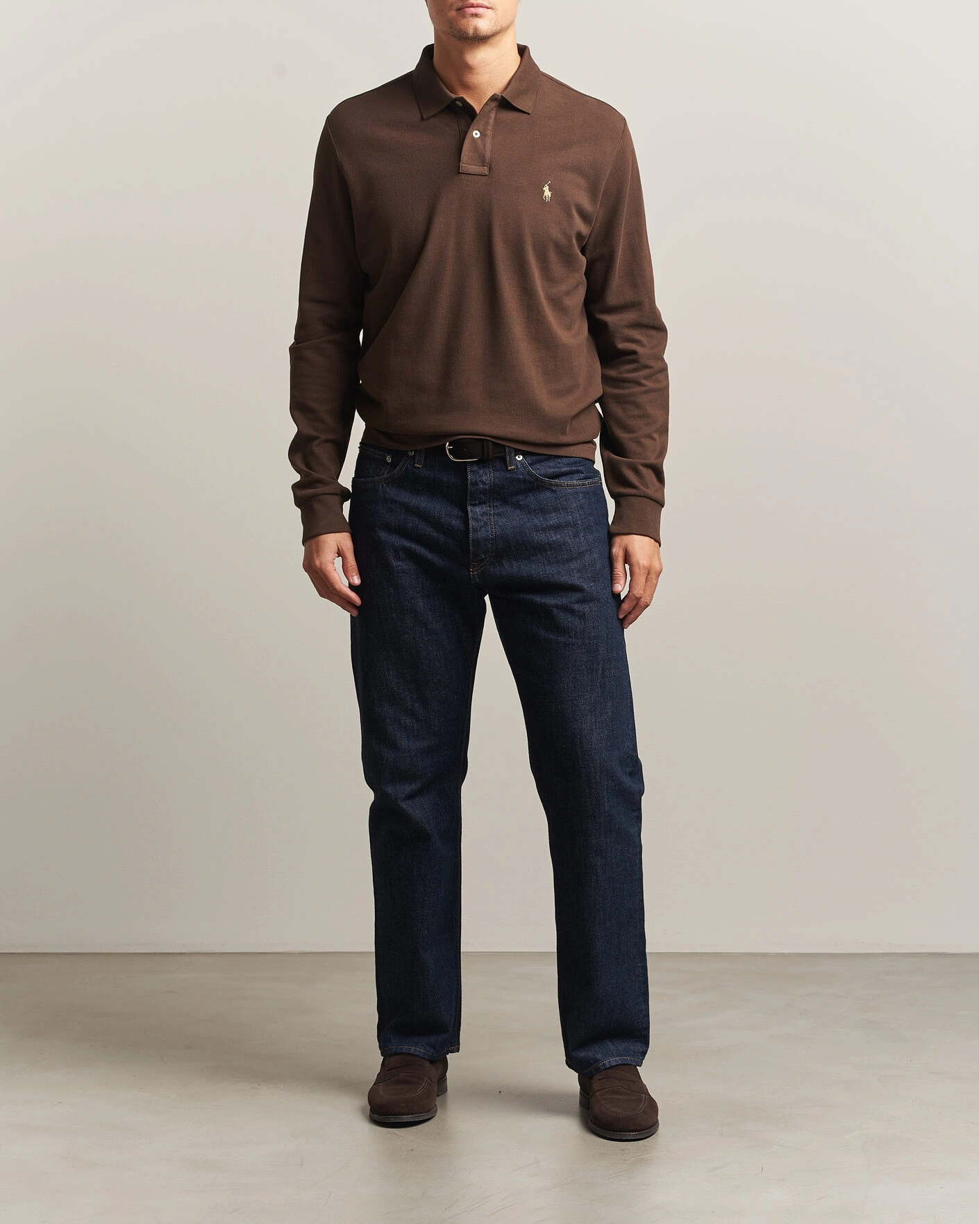 Herr | Pikéer | Polo Ralph Lauren | Custom Slim Fit Long Sleeve Polo Nutmeg Brown