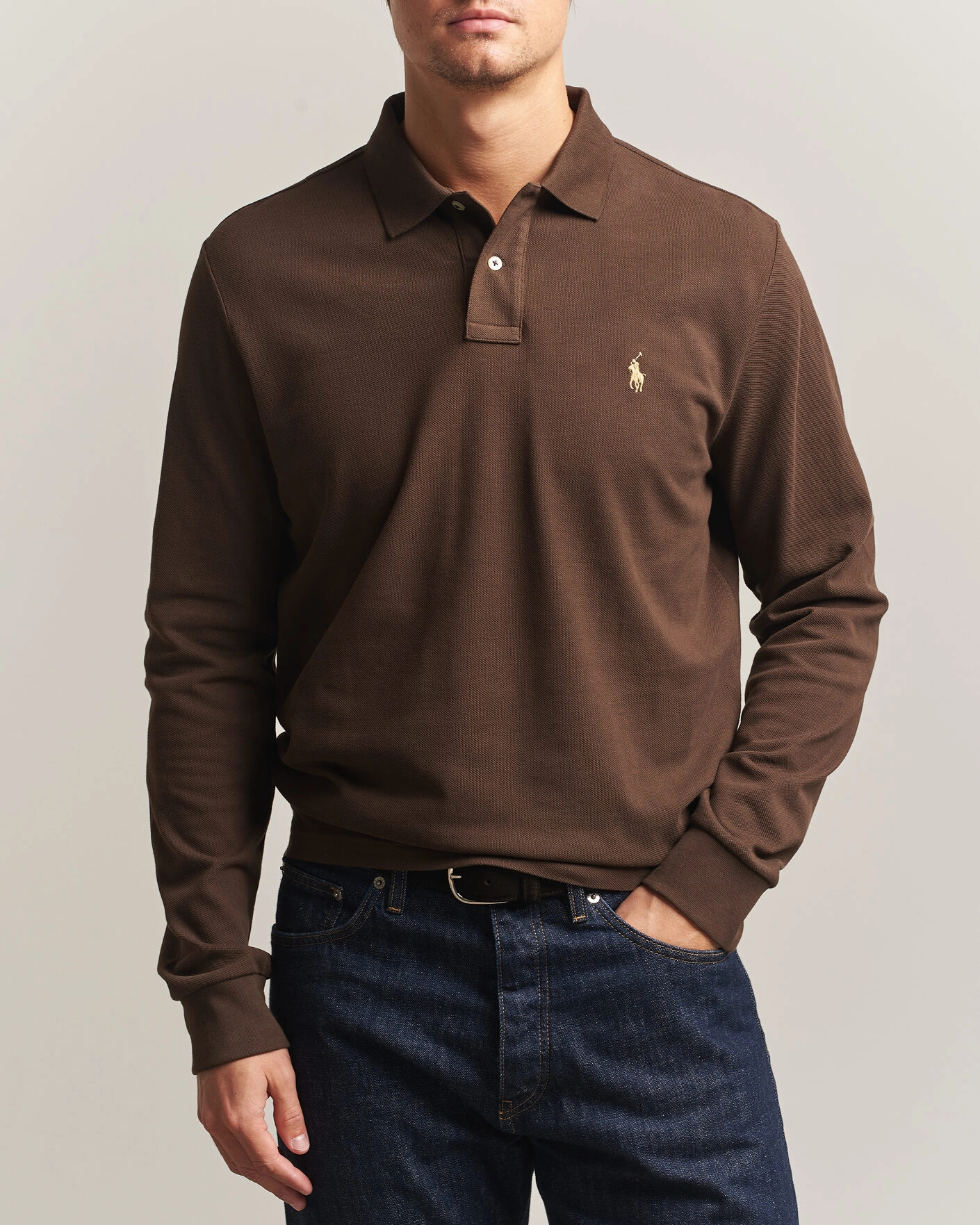 Herr | Pikéer | Polo Ralph Lauren | Custom Slim Fit Long Sleeve Polo Nutmeg Brown