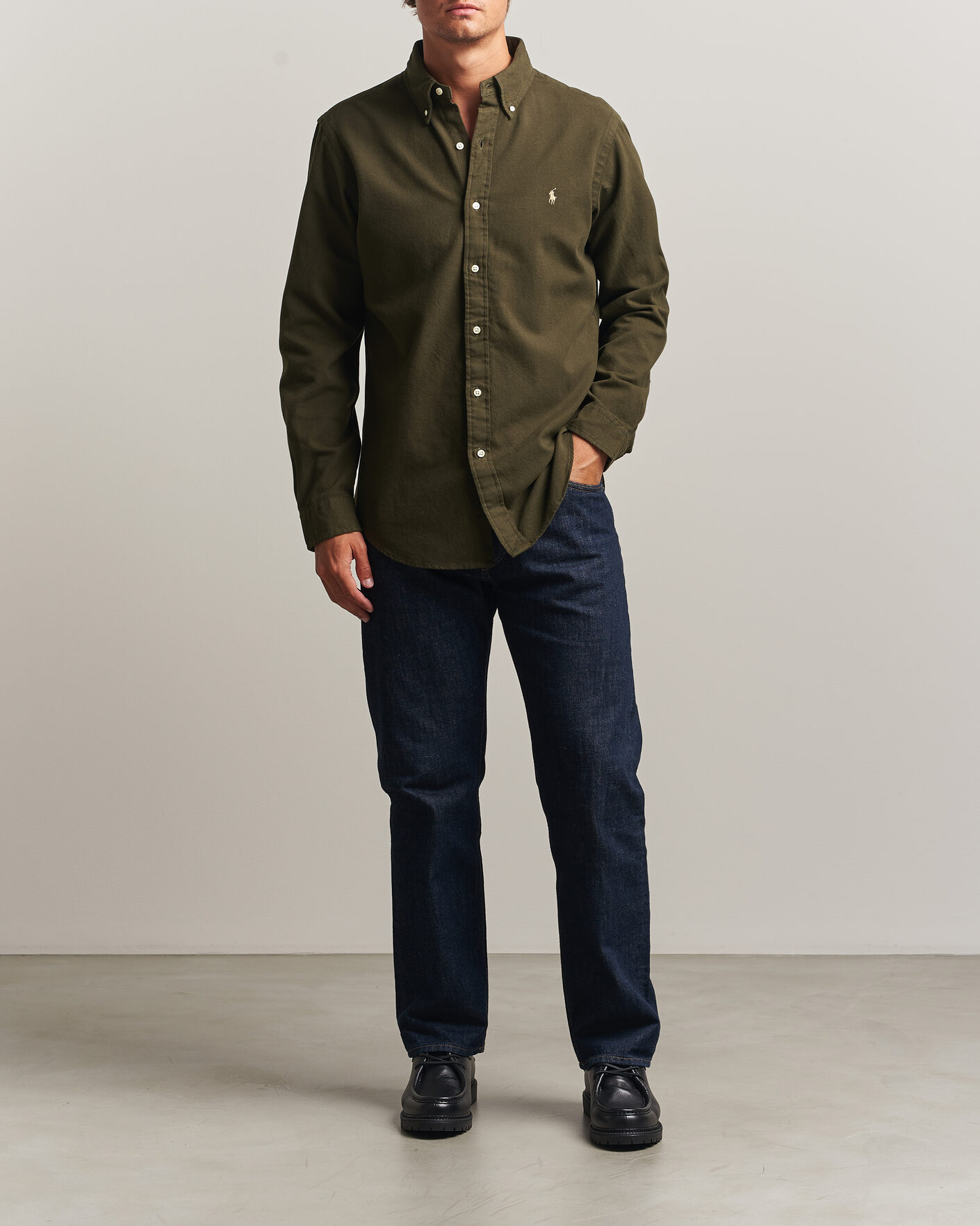 Herr | Skjortor | Polo Ralph Lauren | Custom Fit Brushed Flannel Shirt Company Olive