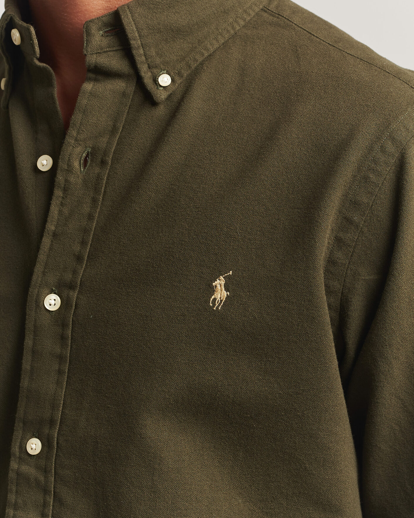 Herr | Skjortor | Polo Ralph Lauren | Custom Fit Brushed Flannel Shirt Company Olive