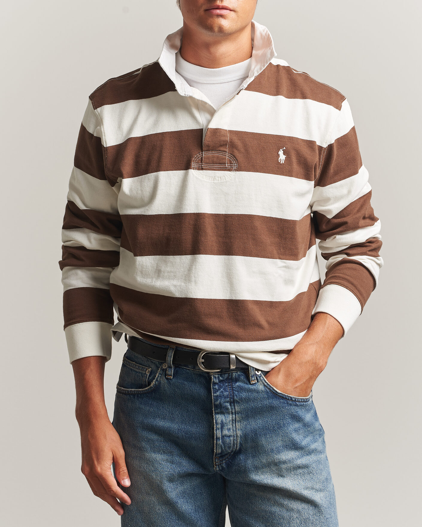 Herr | Tröjor | Polo Ralph Lauren | Striped Jersey Rugger Cream/Brown