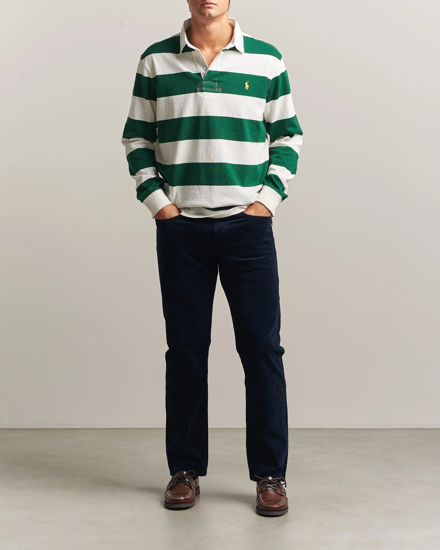 Herr | Tröjor | Polo Ralph Lauren | Striped Jersey Rugger Cream/Forest