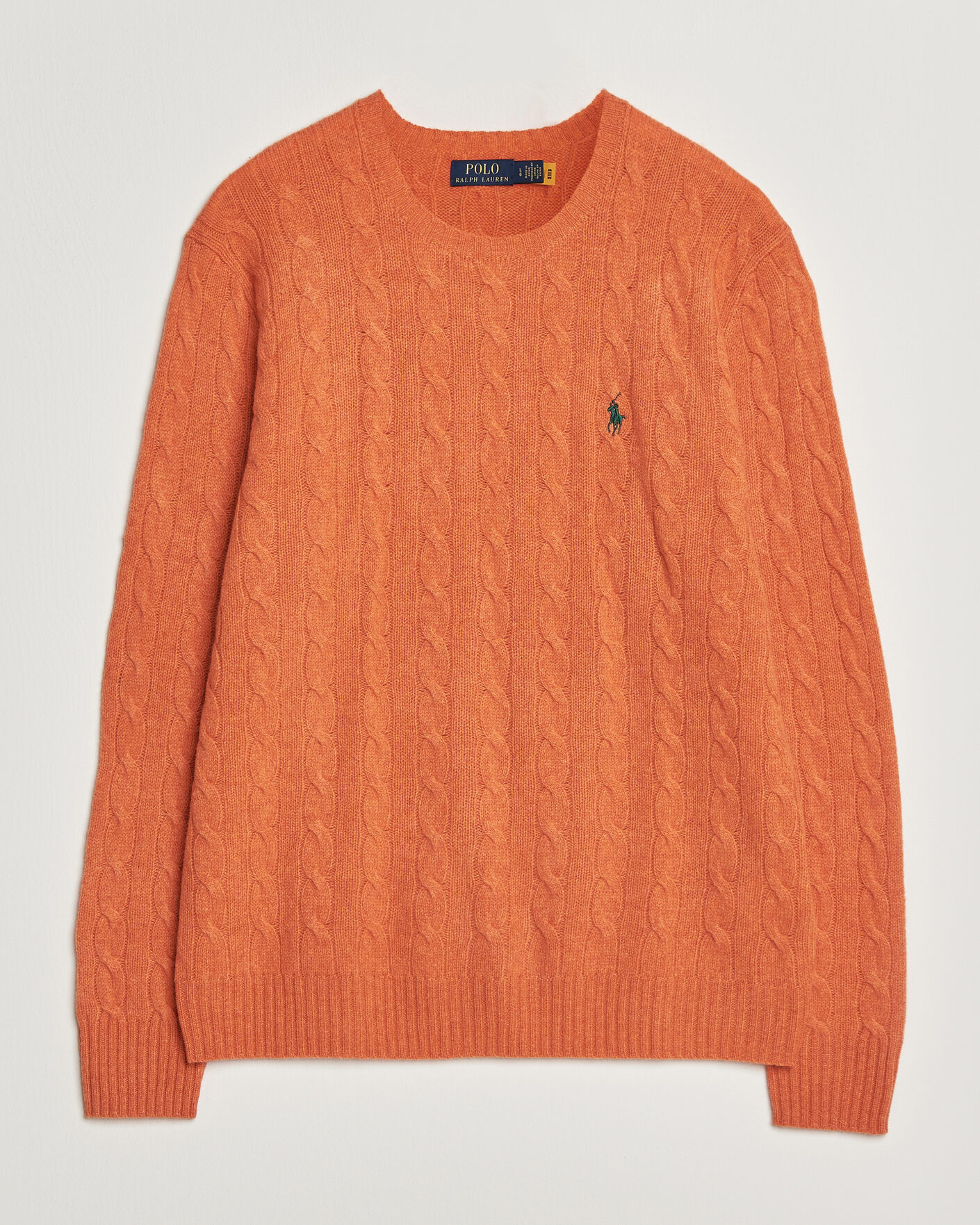 Herr | Tröjor | Polo Ralph Lauren | Wool/Cashmere Cable Crew Neck Orange Jasper Heather
