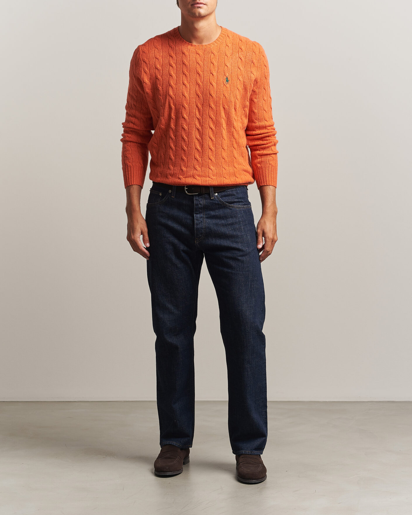 Herr | Tröjor | Polo Ralph Lauren | Wool/Cashmere Cable Crew Neck Orange Jasper Heather