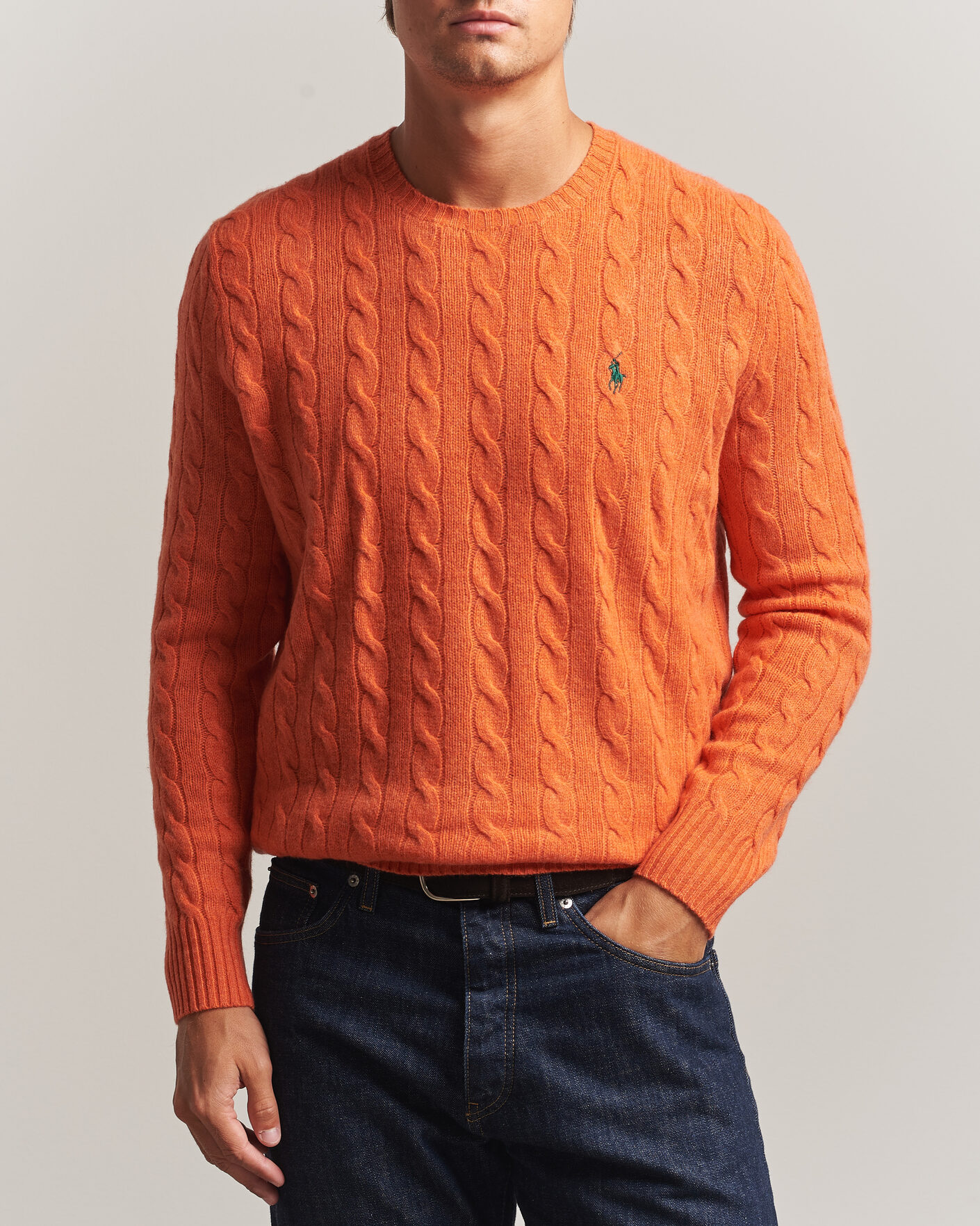 Herr | Tröjor | Polo Ralph Lauren | Wool/Cashmere Cable Crew Neck Orange Jasper Heather