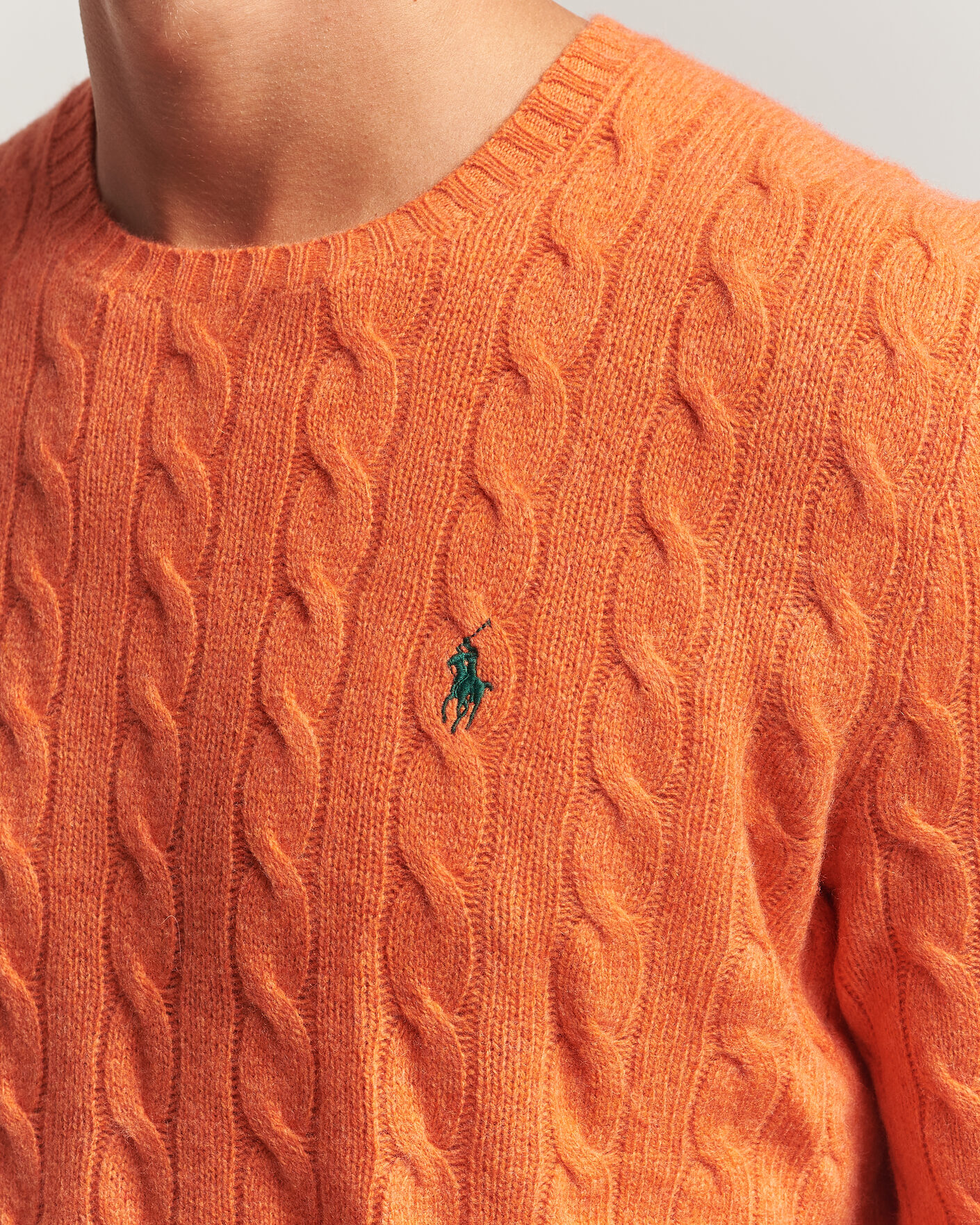 Herr | Tröjor | Polo Ralph Lauren | Wool/Cashmere Cable Crew Neck Orange Jasper Heather