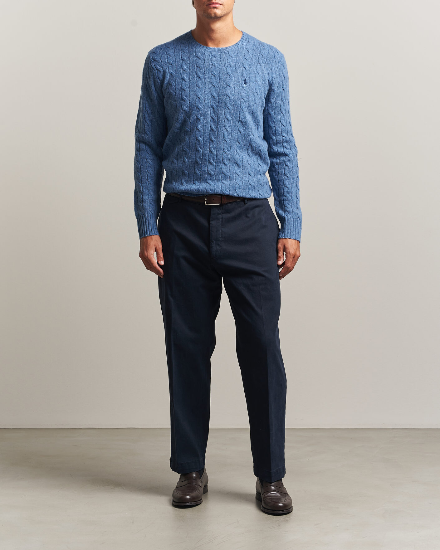 Herr | Tröjor | Polo Ralph Lauren | Wool/Cashmere Cable Crew Neck Blue Borage Heather