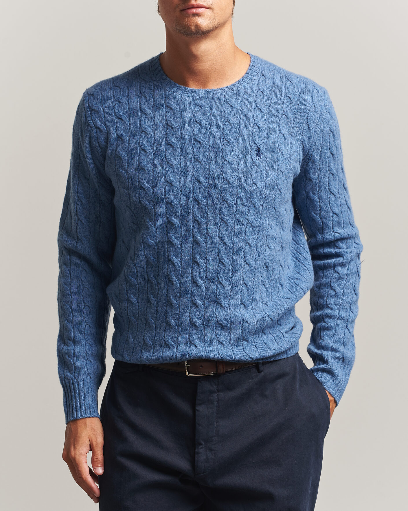 Herr | Tröjor | Polo Ralph Lauren | Wool/Cashmere Cable Crew Neck Blue Borage Heather