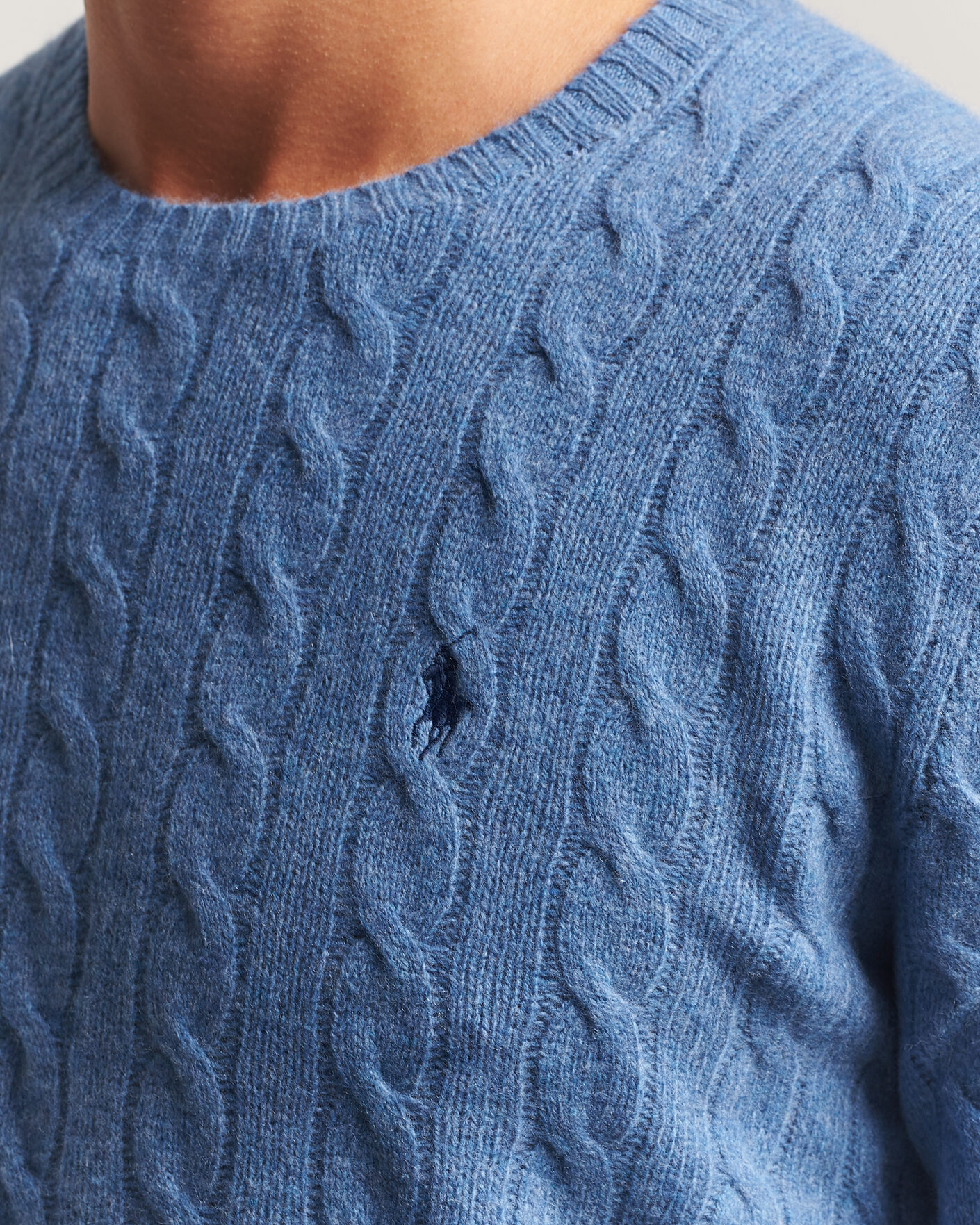 Herr | Tröjor | Polo Ralph Lauren | Wool/Cashmere Cable Crew Neck Blue Borage Heather