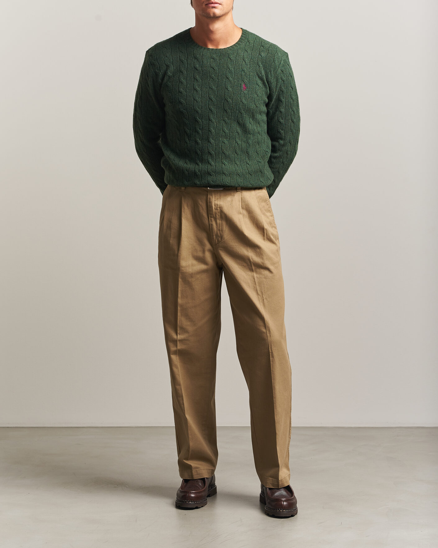 Herr | Tröjor | Polo Ralph Lauren | Wool/Cashmere Cable Crew Neck Lodgepole Pine Heather