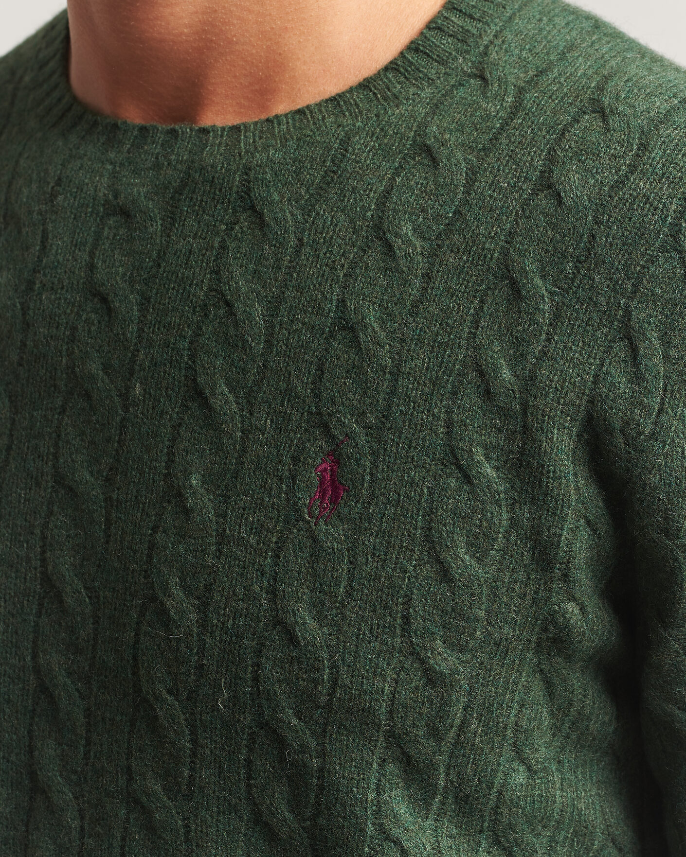 Herr | Tröjor | Polo Ralph Lauren | Wool/Cashmere Cable Crew Neck Lodgepole Pine Heather