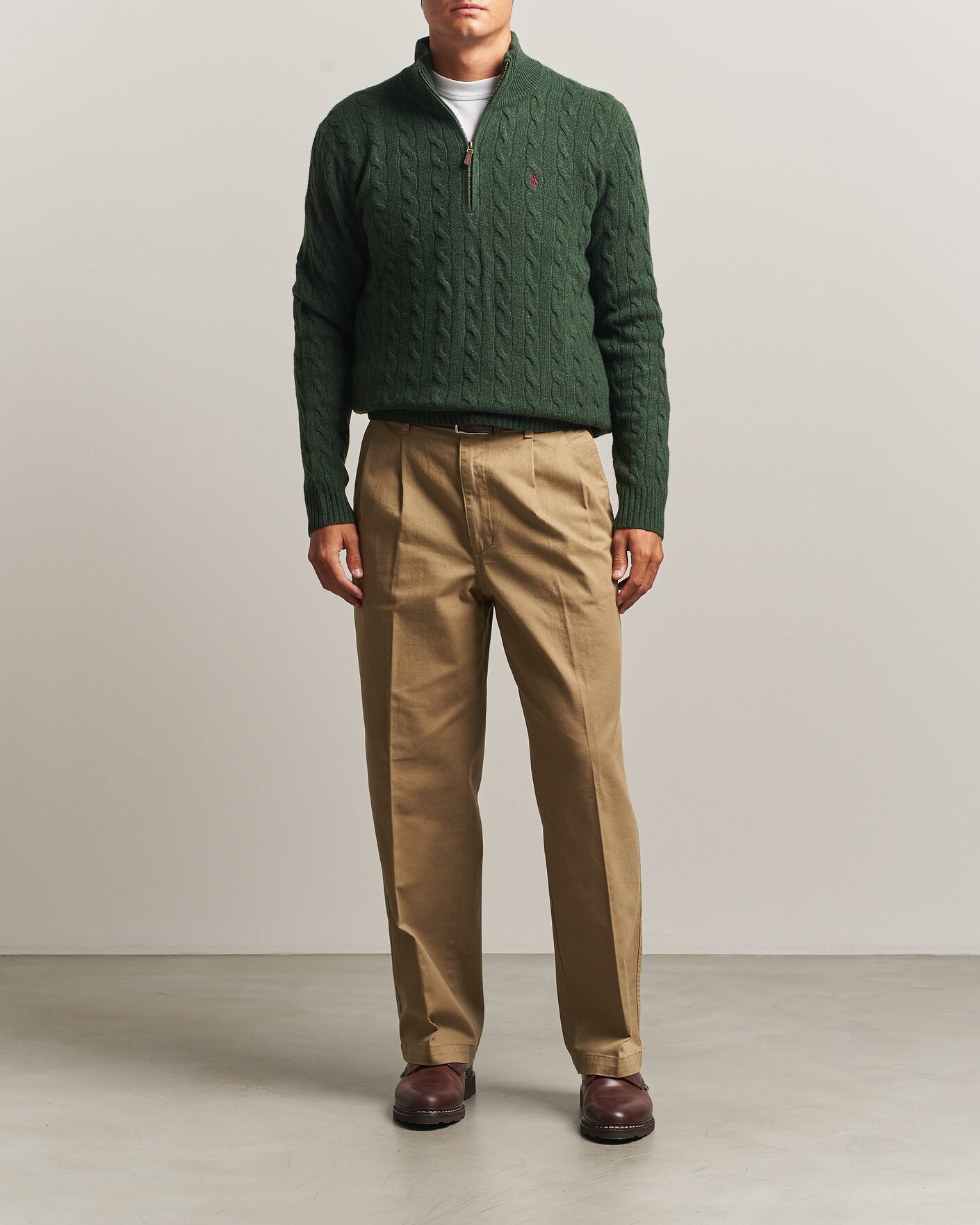 Herr | Tröjor | Polo Ralph Lauren | Wool/Cashmere Cable Half Zip Lodgepole Pine Heather