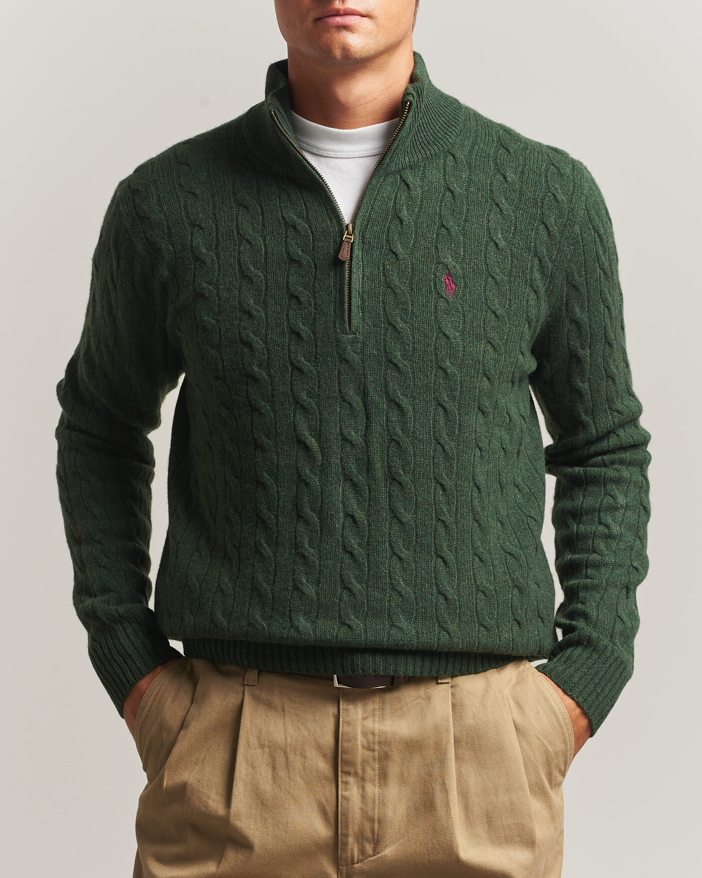 Herr | Tröjor | Polo Ralph Lauren | Wool/Cashmere Cable Half Zip Lodgepole Pine Heather