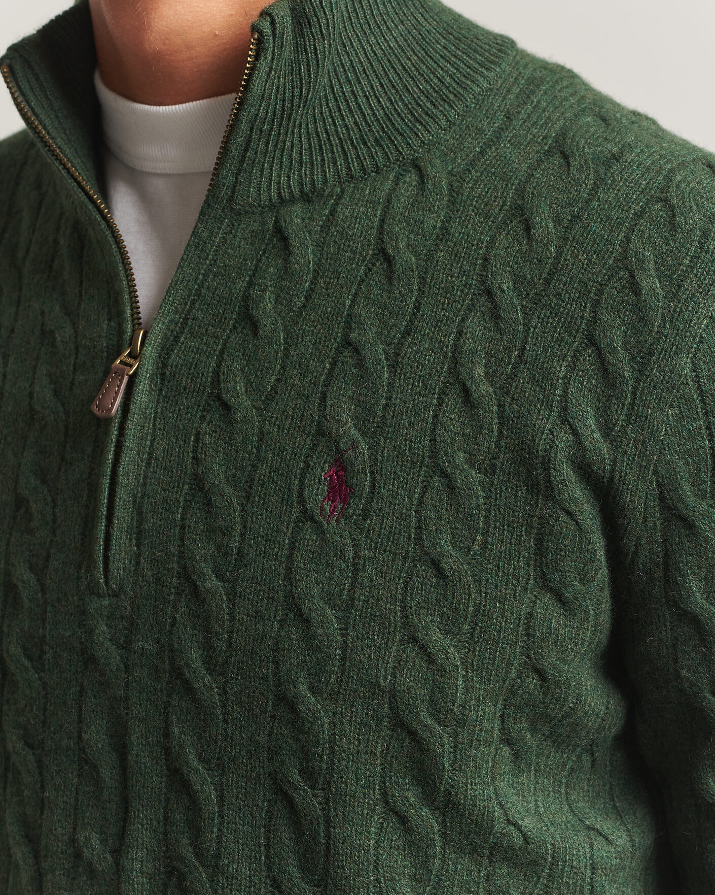Herr | Tröjor | Polo Ralph Lauren | Wool/Cashmere Cable Half Zip Lodgepole Pine Heather