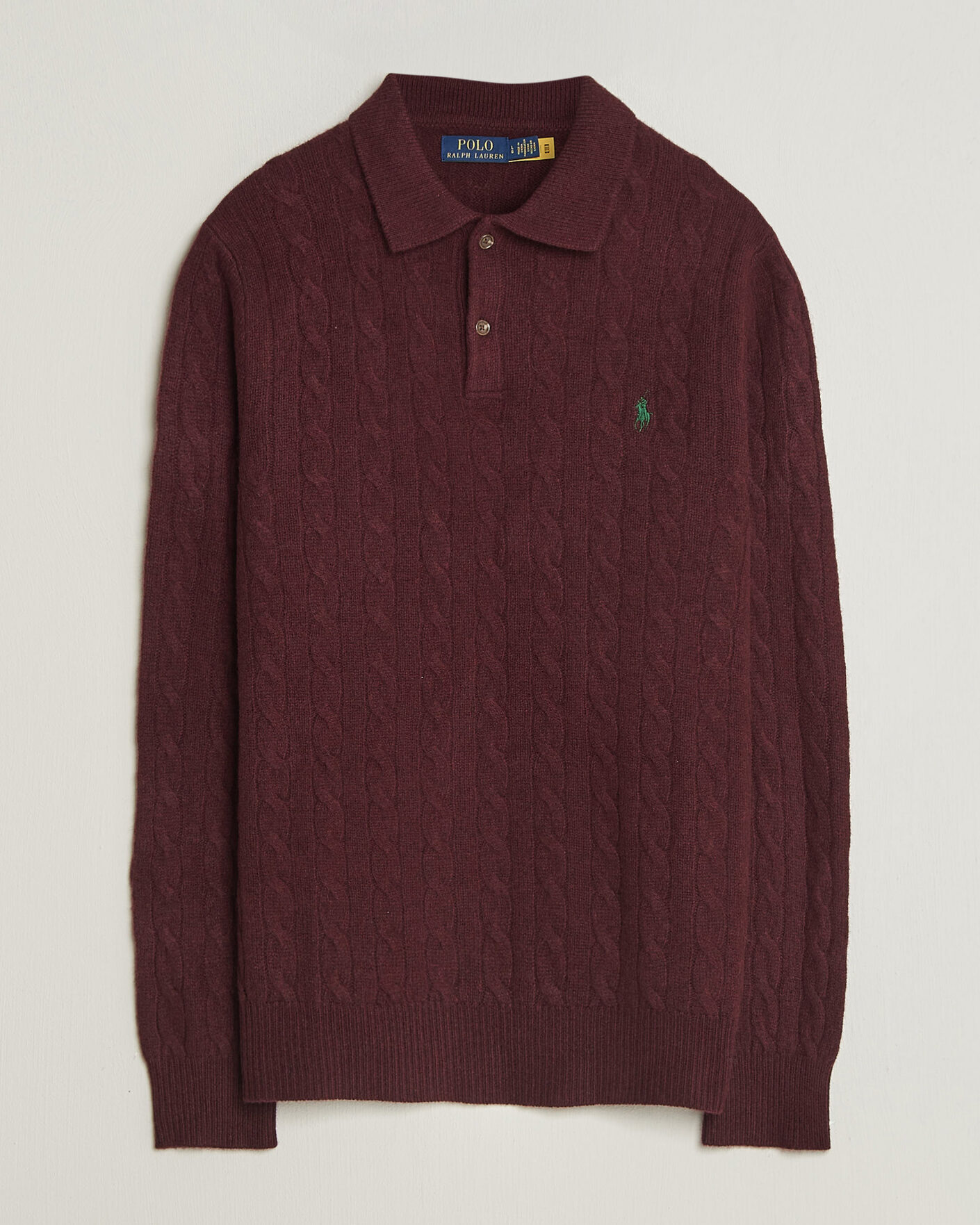 Herr | Tröjor | Polo Ralph Lauren | Wool/Cashmere Cable Knit Polo Aged Wine Heather