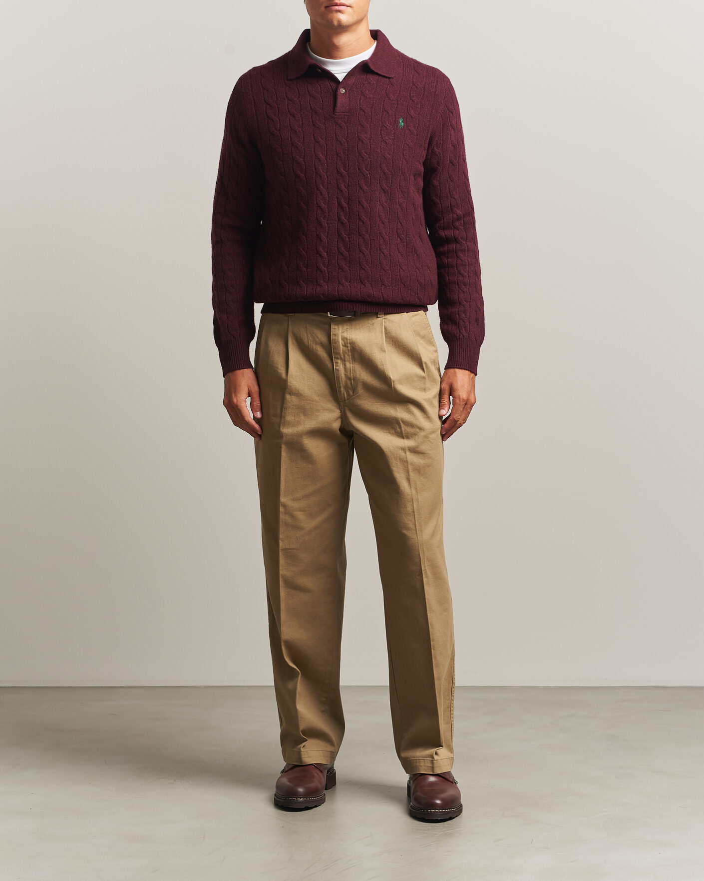 Herr | Tröjor | Polo Ralph Lauren | Wool/Cashmere Cable Knit Polo Aged Wine Heather