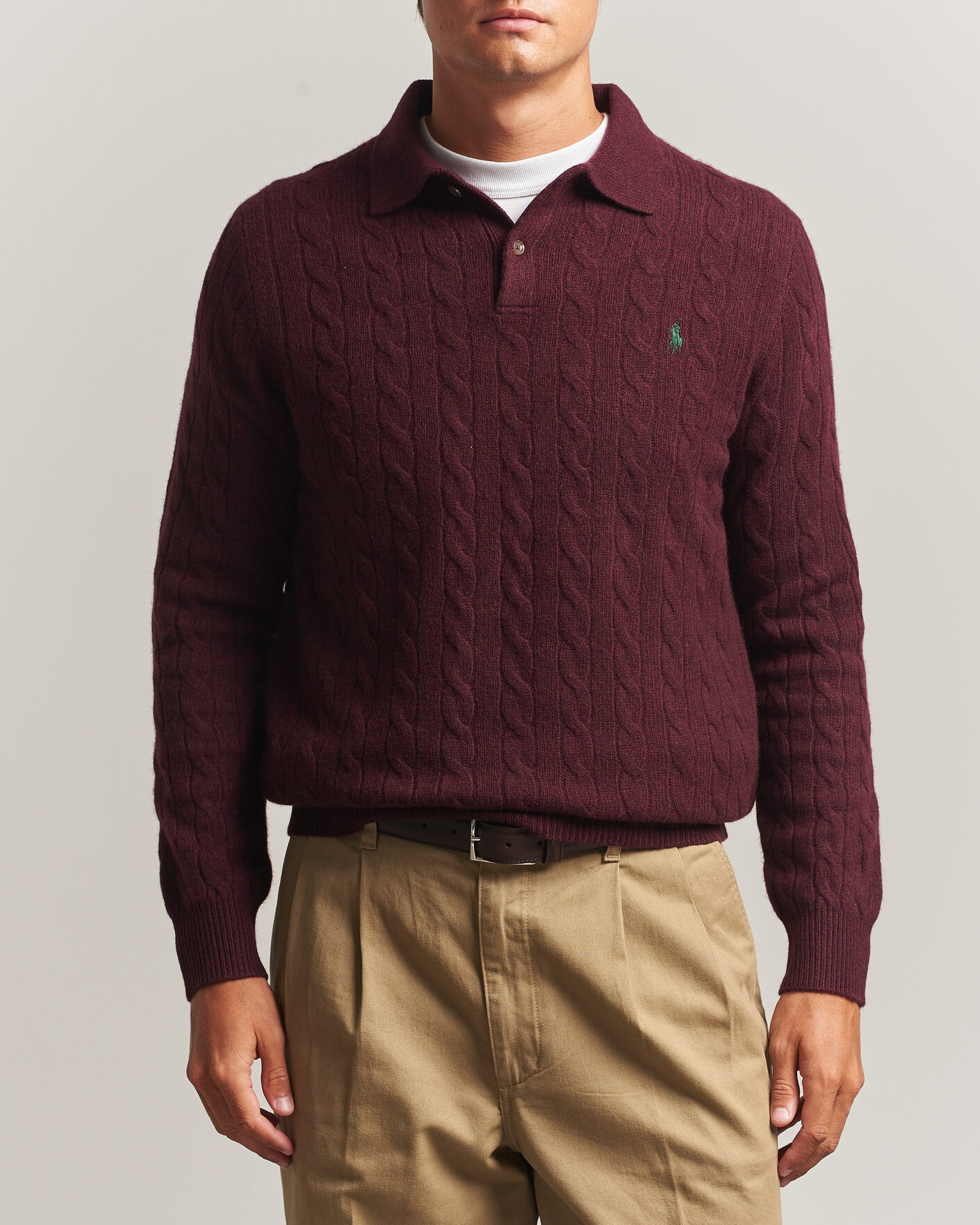 Herr | Tröjor | Polo Ralph Lauren | Wool/Cashmere Cable Knit Polo Aged Wine Heather
