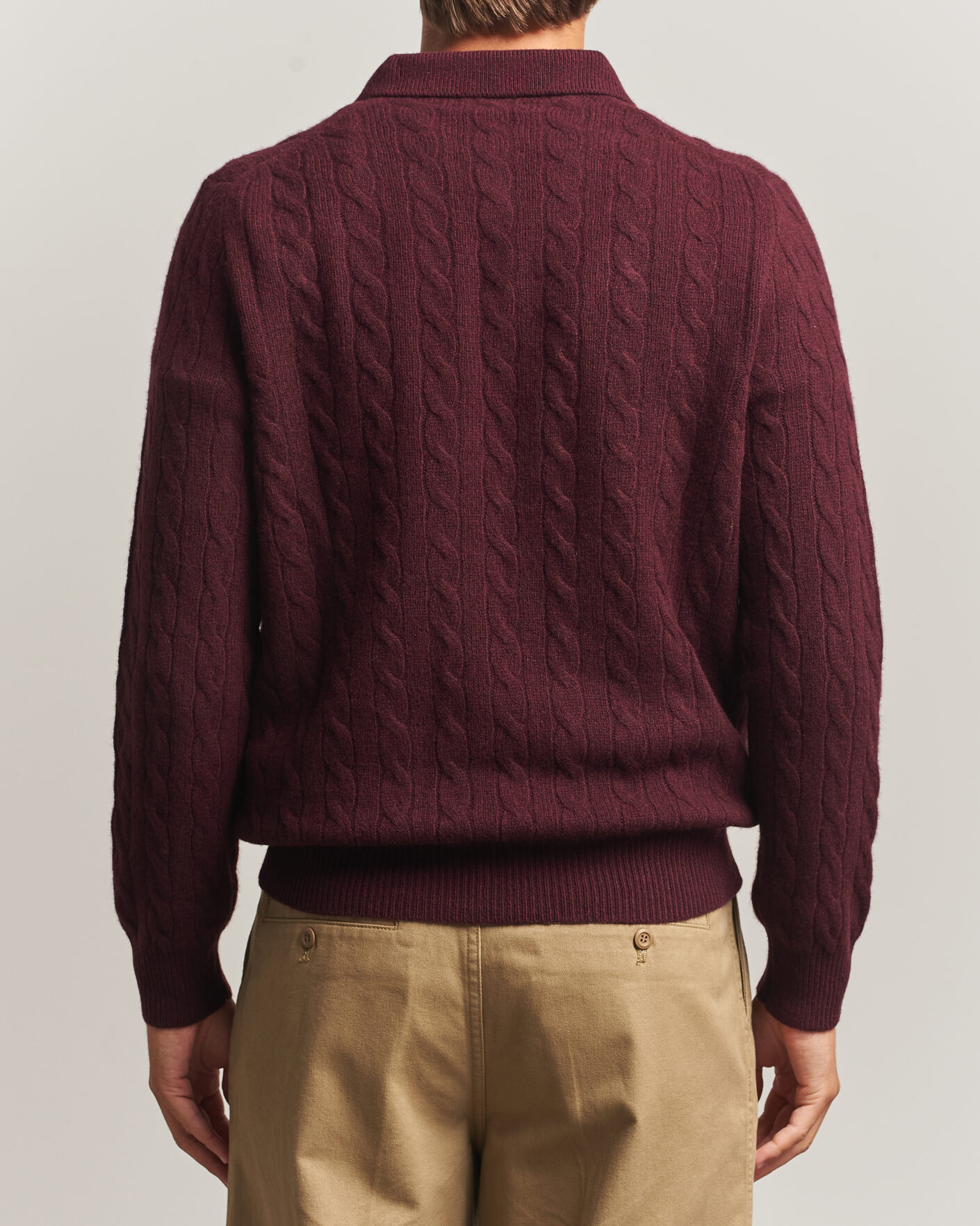 Herr | Tröjor | Polo Ralph Lauren | Wool/Cashmere Cable Knit Polo Aged Wine Heather