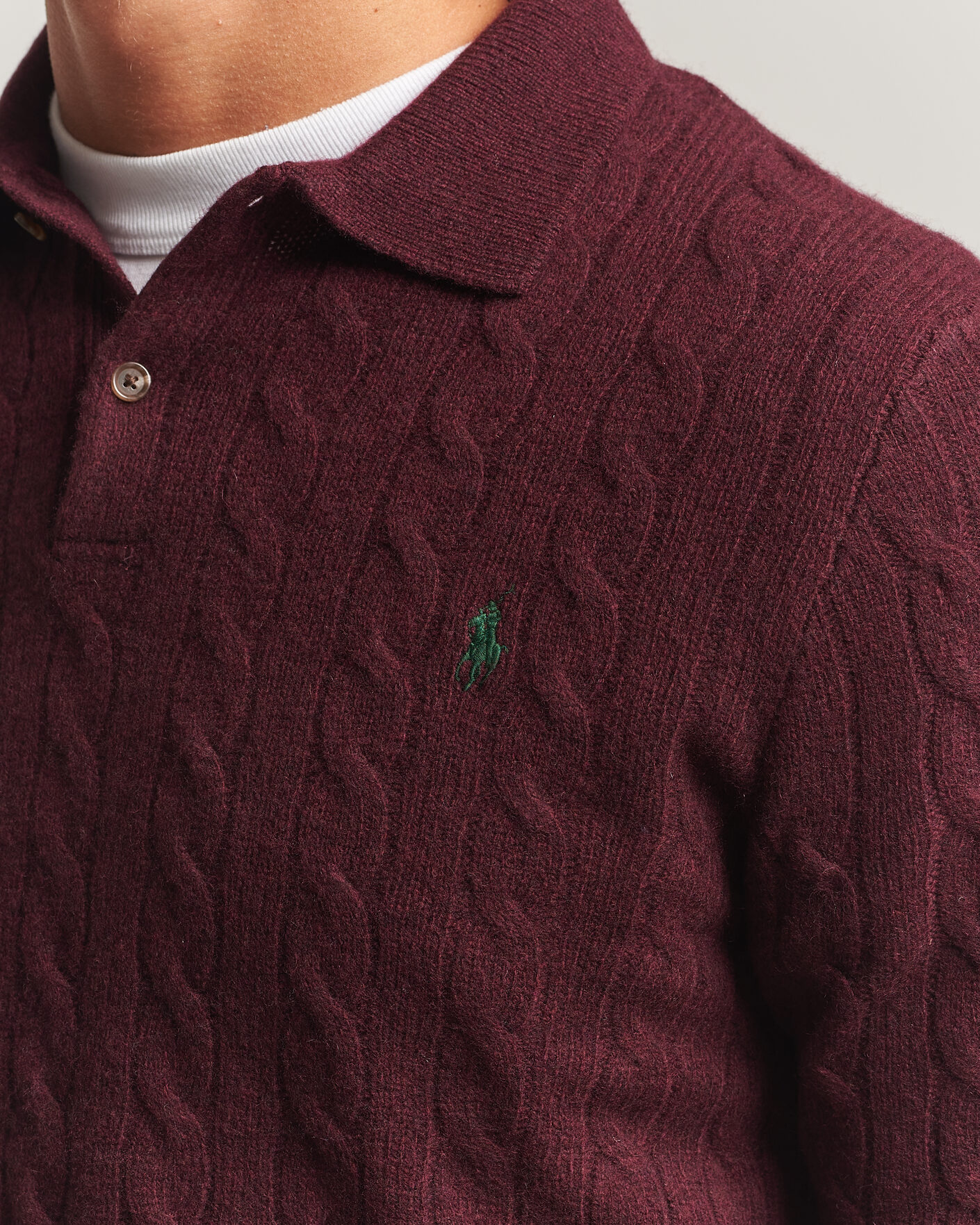 Herr | Tröjor | Polo Ralph Lauren | Wool/Cashmere Cable Knit Polo Aged Wine Heather