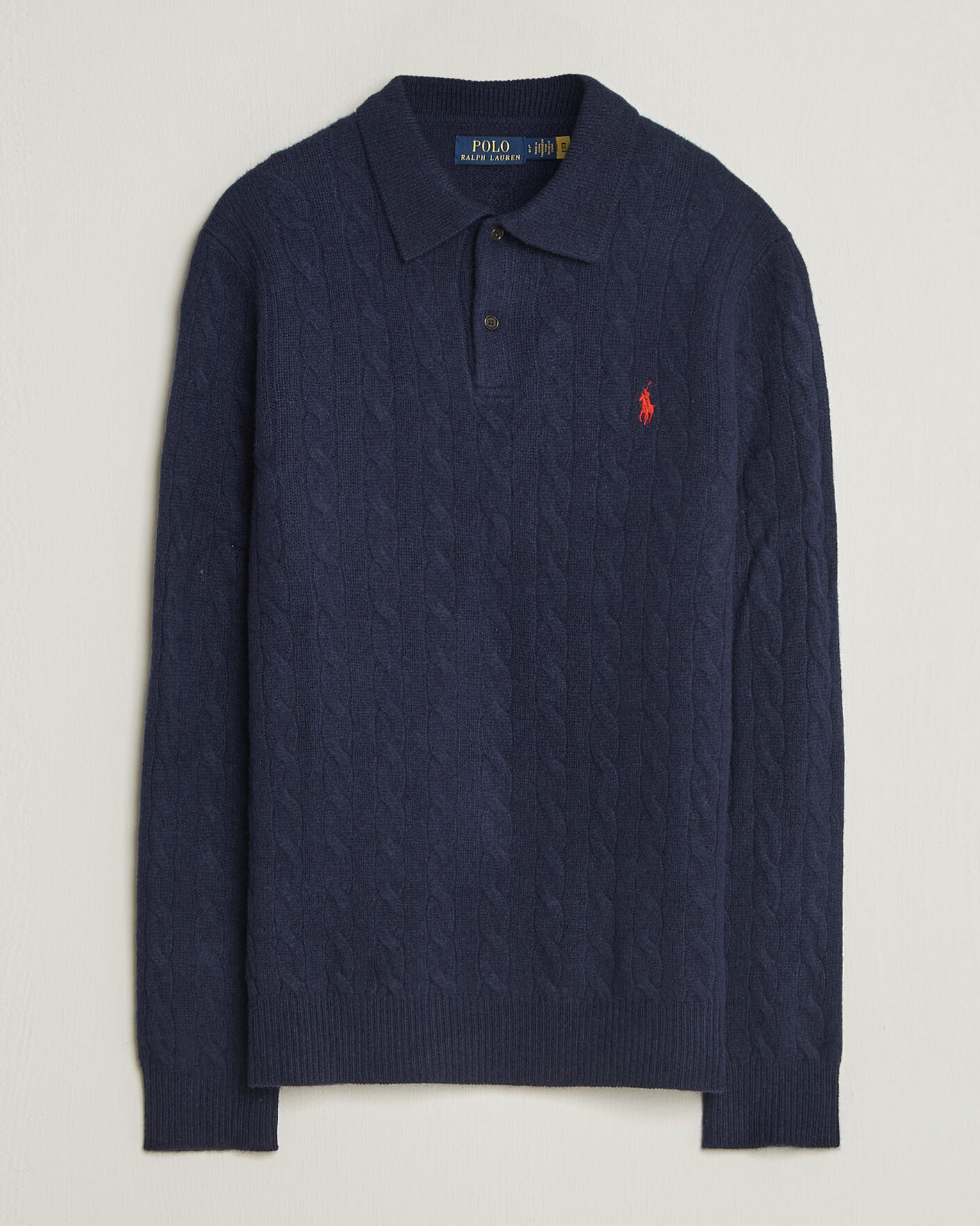 Herr | Tröjor | Polo Ralph Lauren | Wool/Cashmere Cable Knit Polo Hunter Navy