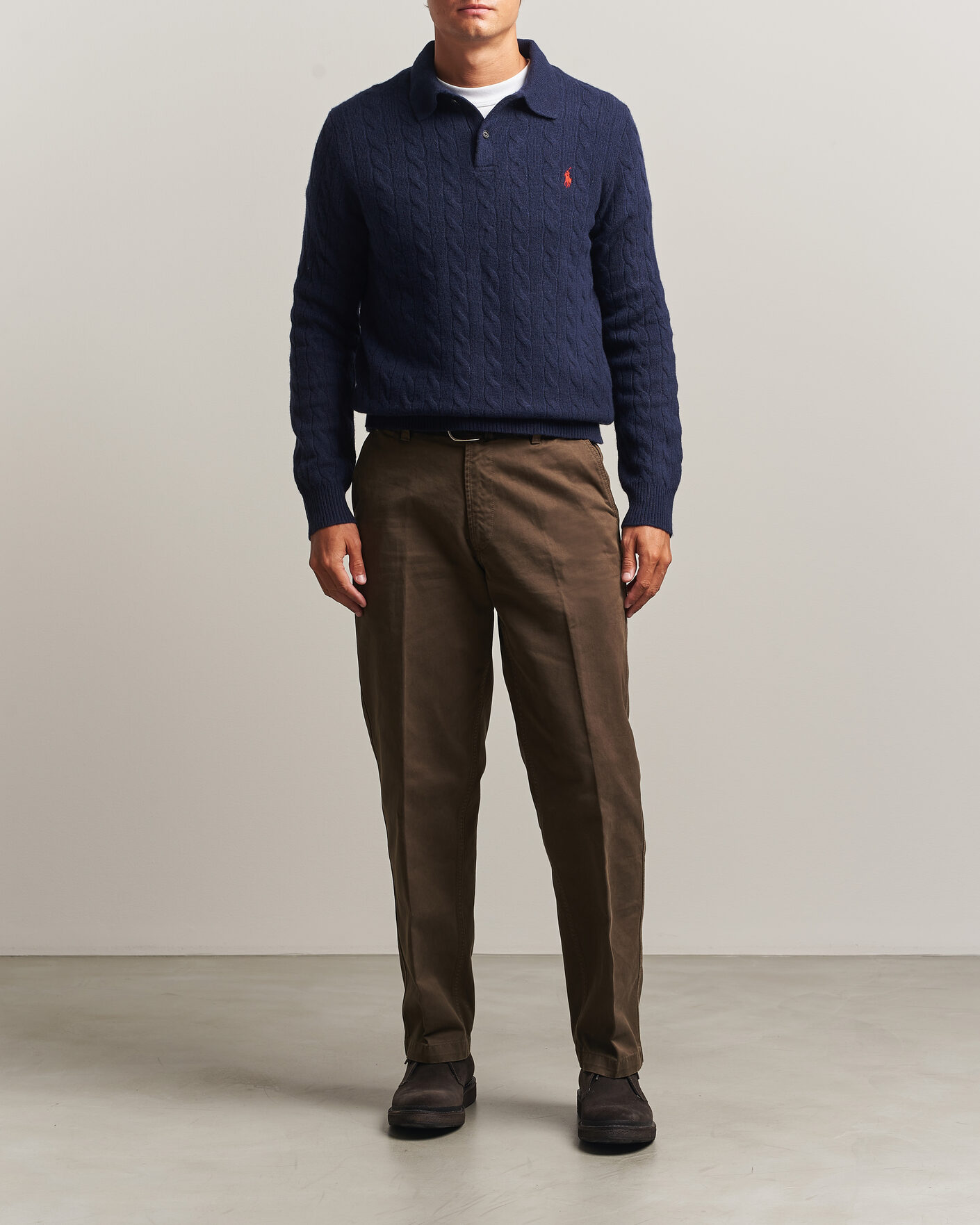 Herr | Tröjor | Polo Ralph Lauren | Wool/Cashmere Cable Knit Polo Hunter Navy