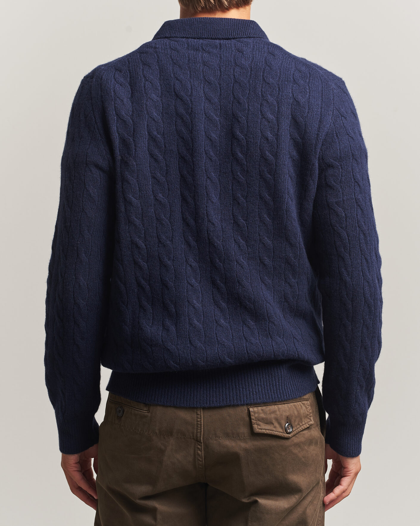 Herr | Tröjor | Polo Ralph Lauren | Wool/Cashmere Cable Knit Polo Hunter Navy