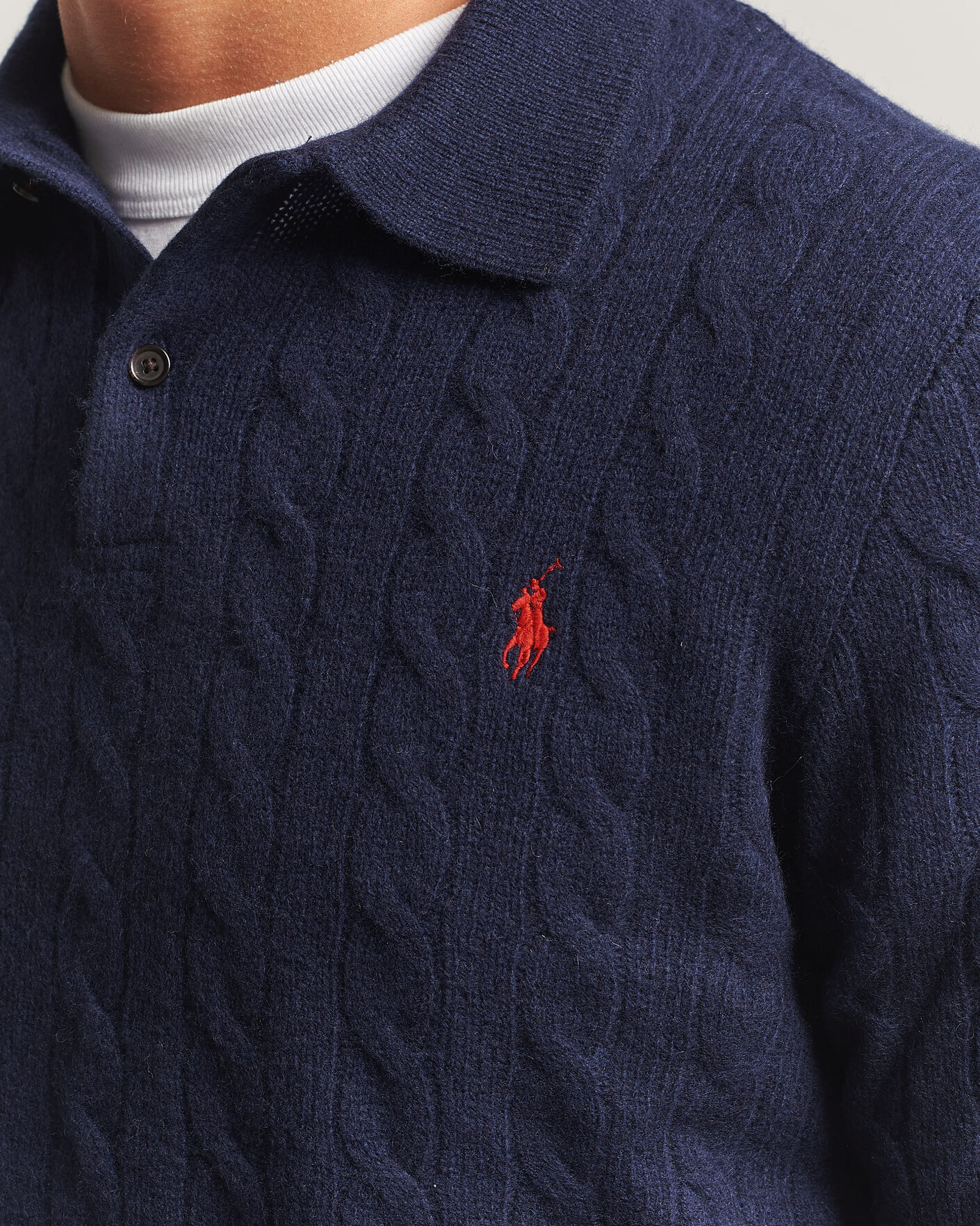 Herr | Tröjor | Polo Ralph Lauren | Wool/Cashmere Cable Knit Polo Hunter Navy