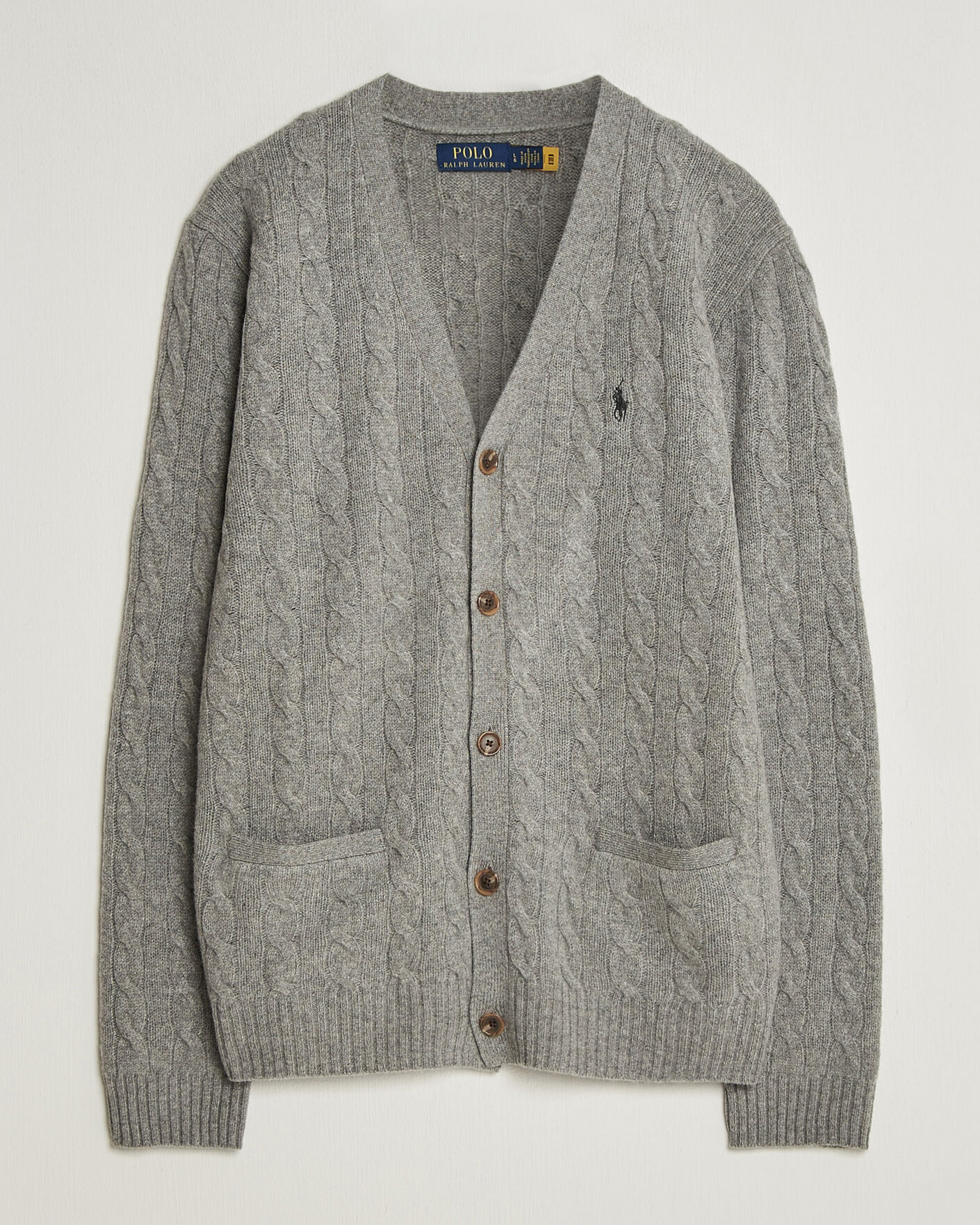 Herr | Tröjor | Polo Ralph Lauren | Wool/Cashmere Cable Cardigan Fawn Grey Heather