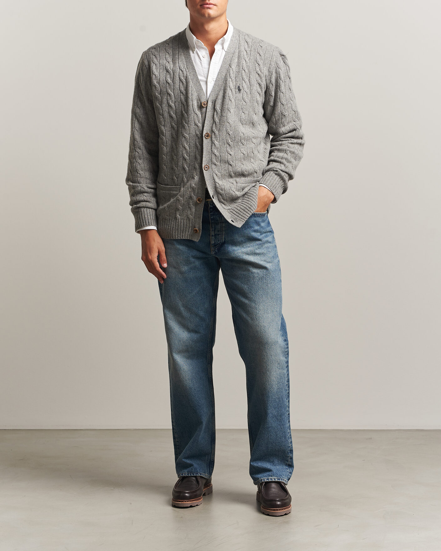 Herr | Tröjor | Polo Ralph Lauren | Wool/Cashmere Cable Cardigan Fawn Grey Heather