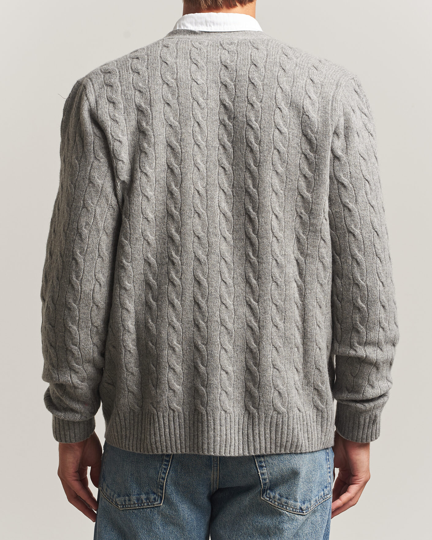Herr | Tröjor | Polo Ralph Lauren | Wool/Cashmere Cable Cardigan Fawn Grey Heather