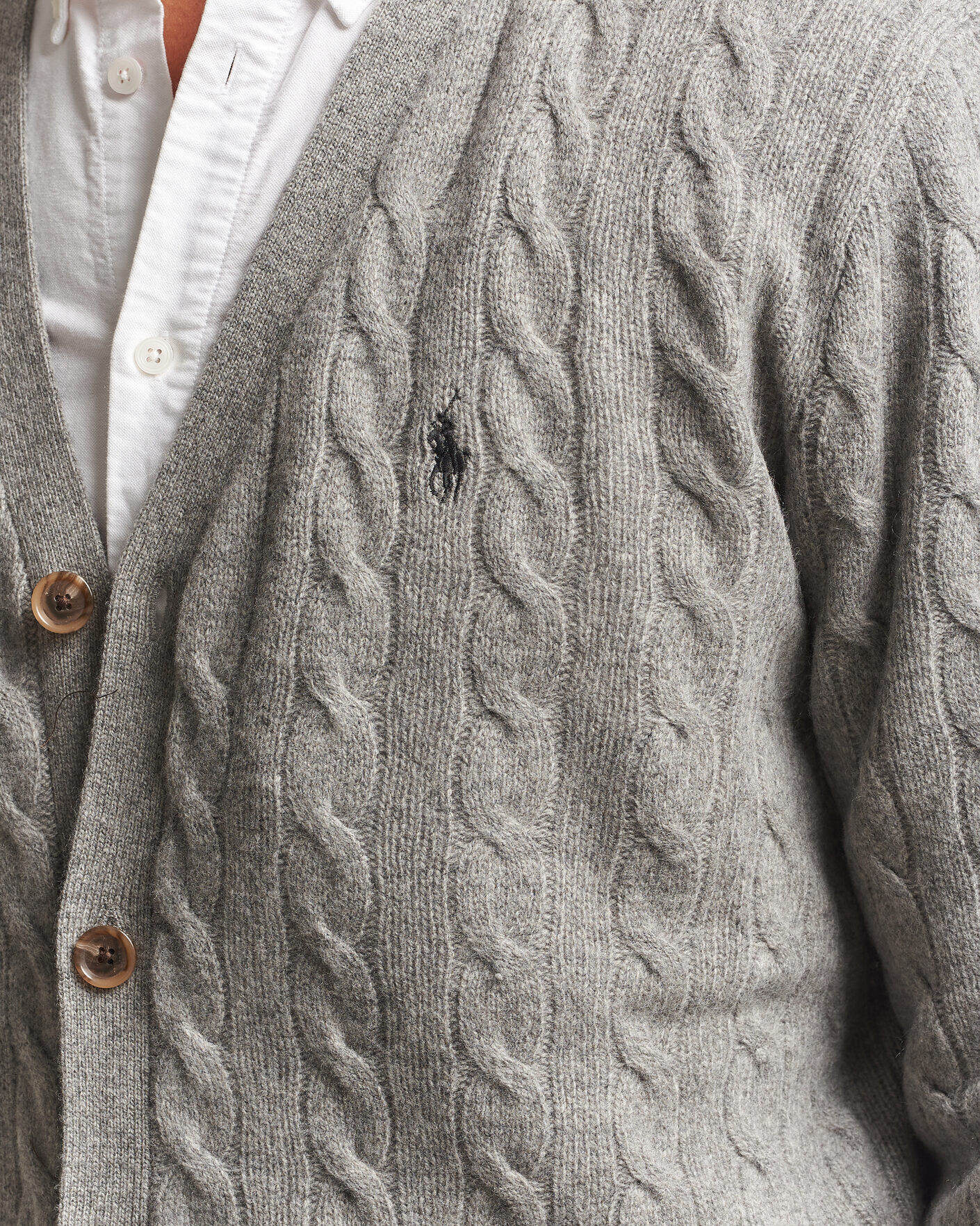 Herr | Tröjor | Polo Ralph Lauren | Wool/Cashmere Cable Cardigan Fawn Grey Heather