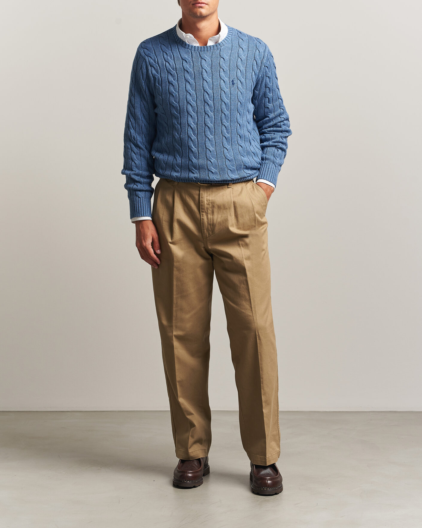 Herr | Tröjor | Polo Ralph Lauren | Cotton Cable Pullover Blue Borage Heather