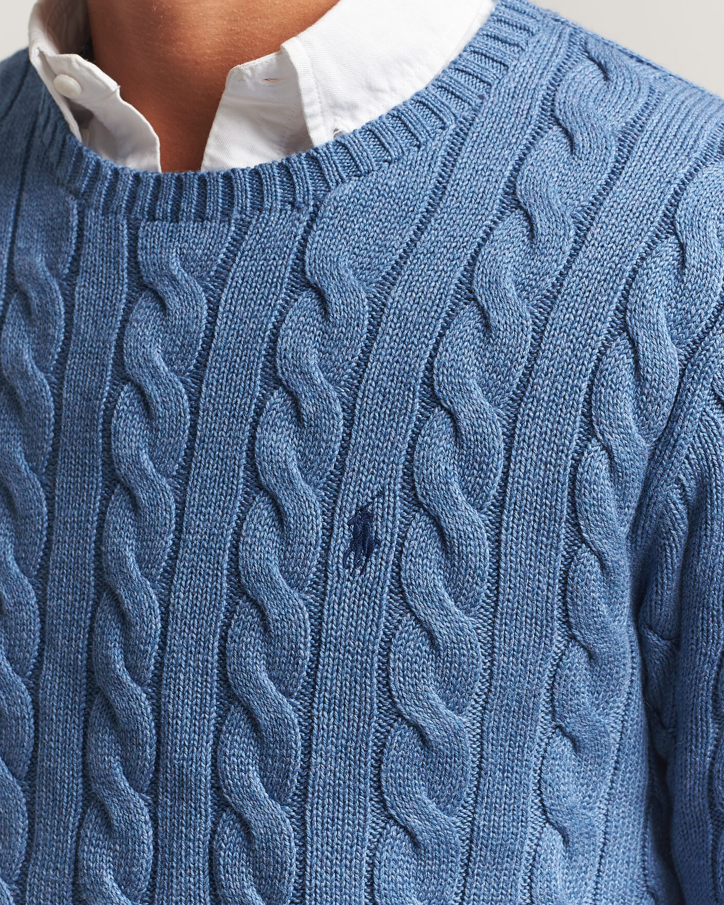 Herr | Tröjor | Polo Ralph Lauren | Cotton Cable Pullover Blue Borage Heather