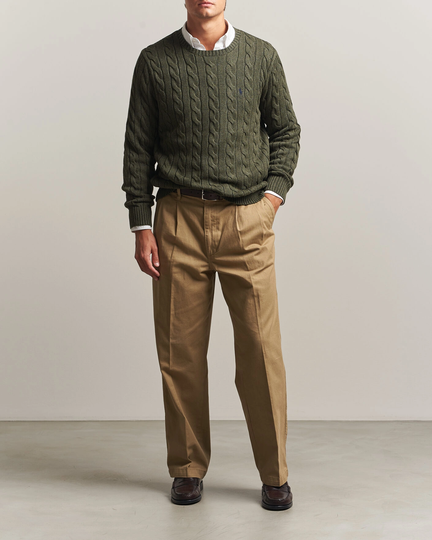 Herr | Tröjor | Polo Ralph Lauren | Cotton Cable Pullover Olive Shrub Heather