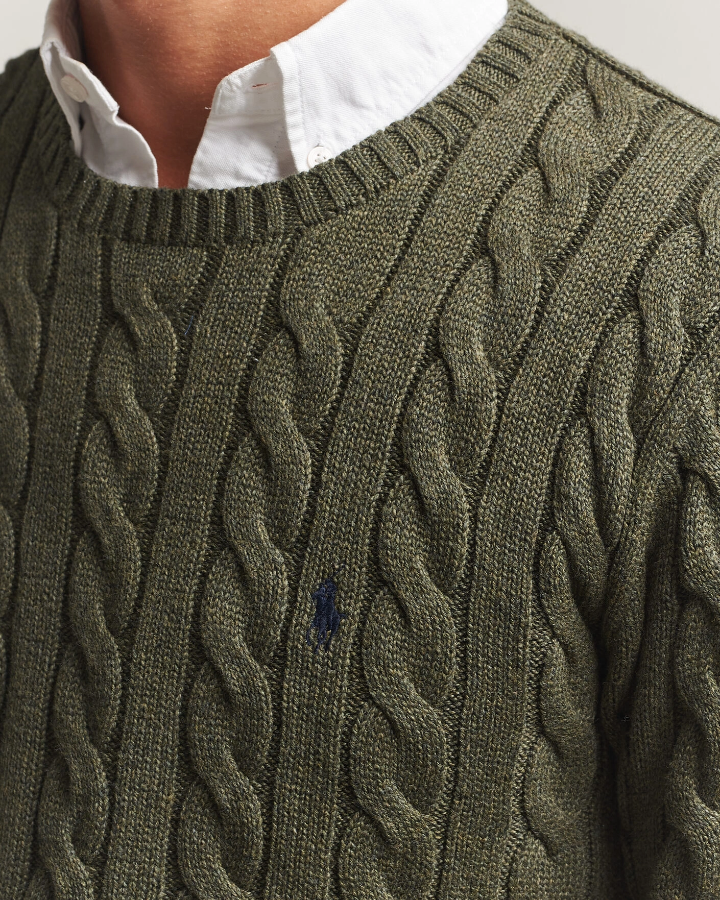 Herr | Tröjor | Polo Ralph Lauren | Cotton Cable Pullover Olive Shrub Heather