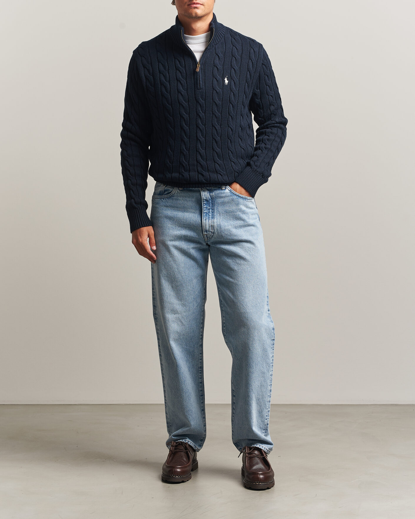 Herr | Tröjor | Polo Ralph Lauren | Cotton Cable Half Zip Hunter Navy