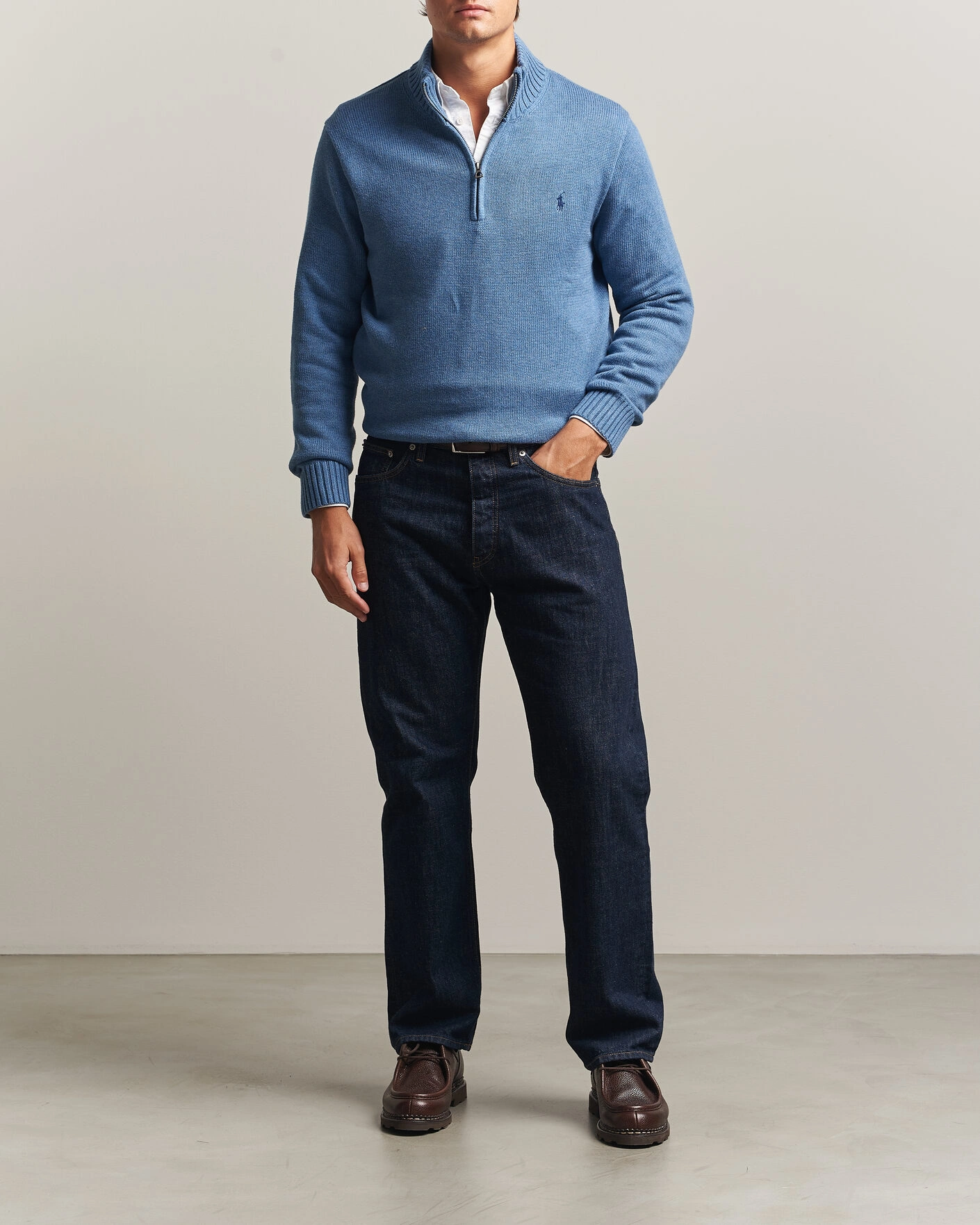 Herr | Tröjor | Polo Ralph Lauren | Cotton Pullover Half Zip Blue Borage Heather