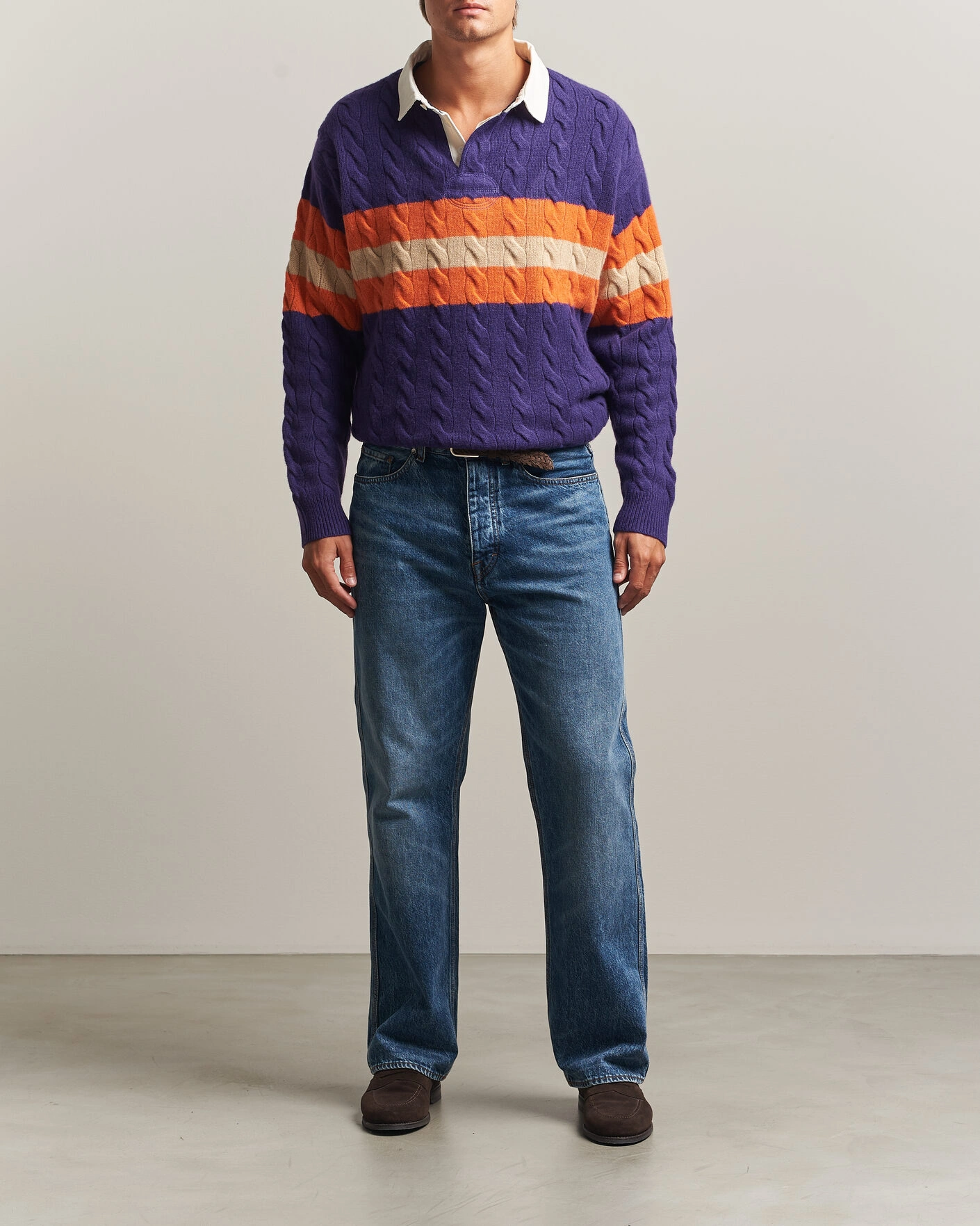 Herr | Tröjor | Polo Ralph Lauren | Wool Blend Cable Knitted Polo Purple Combo