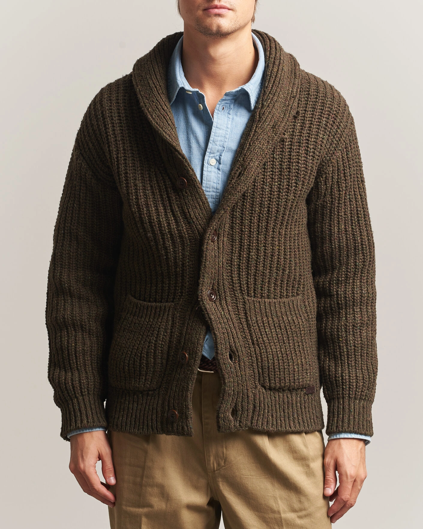 Herr | Tröjor | Polo Ralph Lauren | Wool Blend Shawl Collar Cardigan Olive Brown Marl