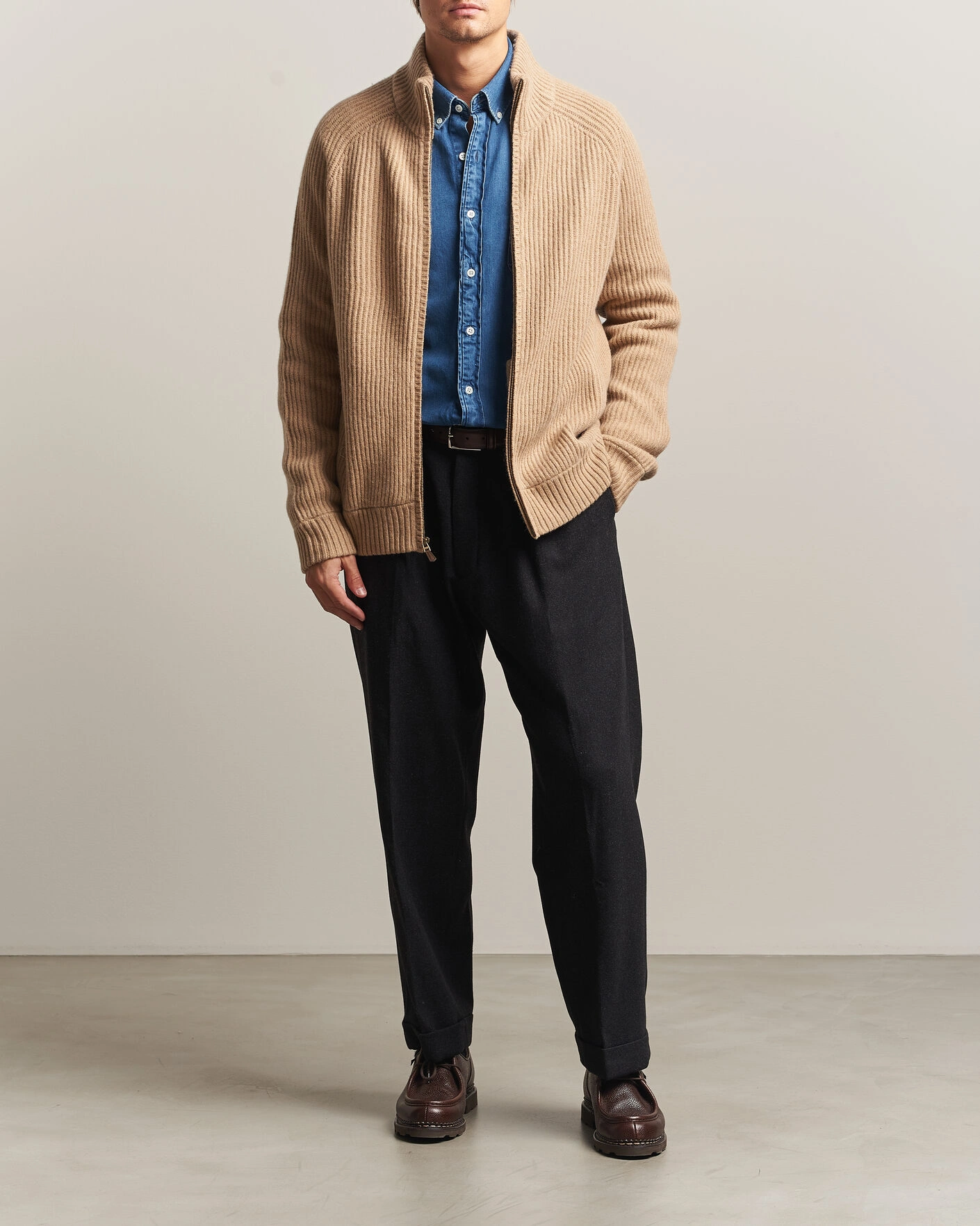 Herr | Tröjor | Polo Ralph Lauren | Wool/Cashmere Full-Zip Camel Melange
