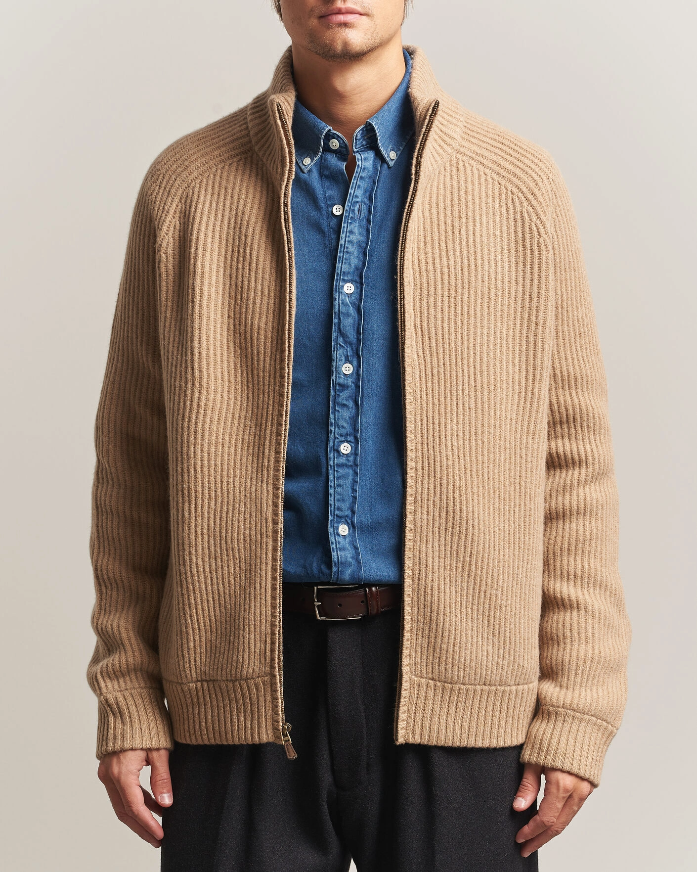 Herr | Tröjor | Polo Ralph Lauren | Wool/Cashmere Full-Zip Camel Melange
