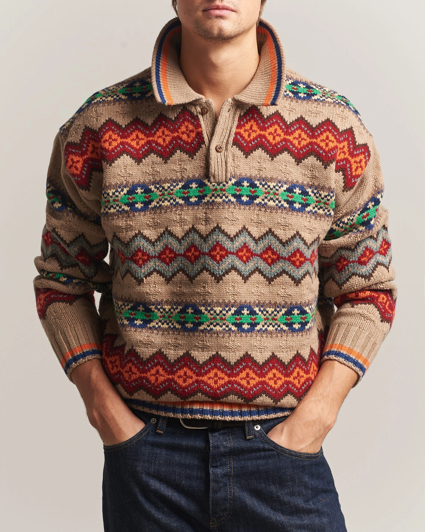 Herr | Tröjor | Polo Ralph Lauren | Litchfield Wool Blend Sweater Tan Multi