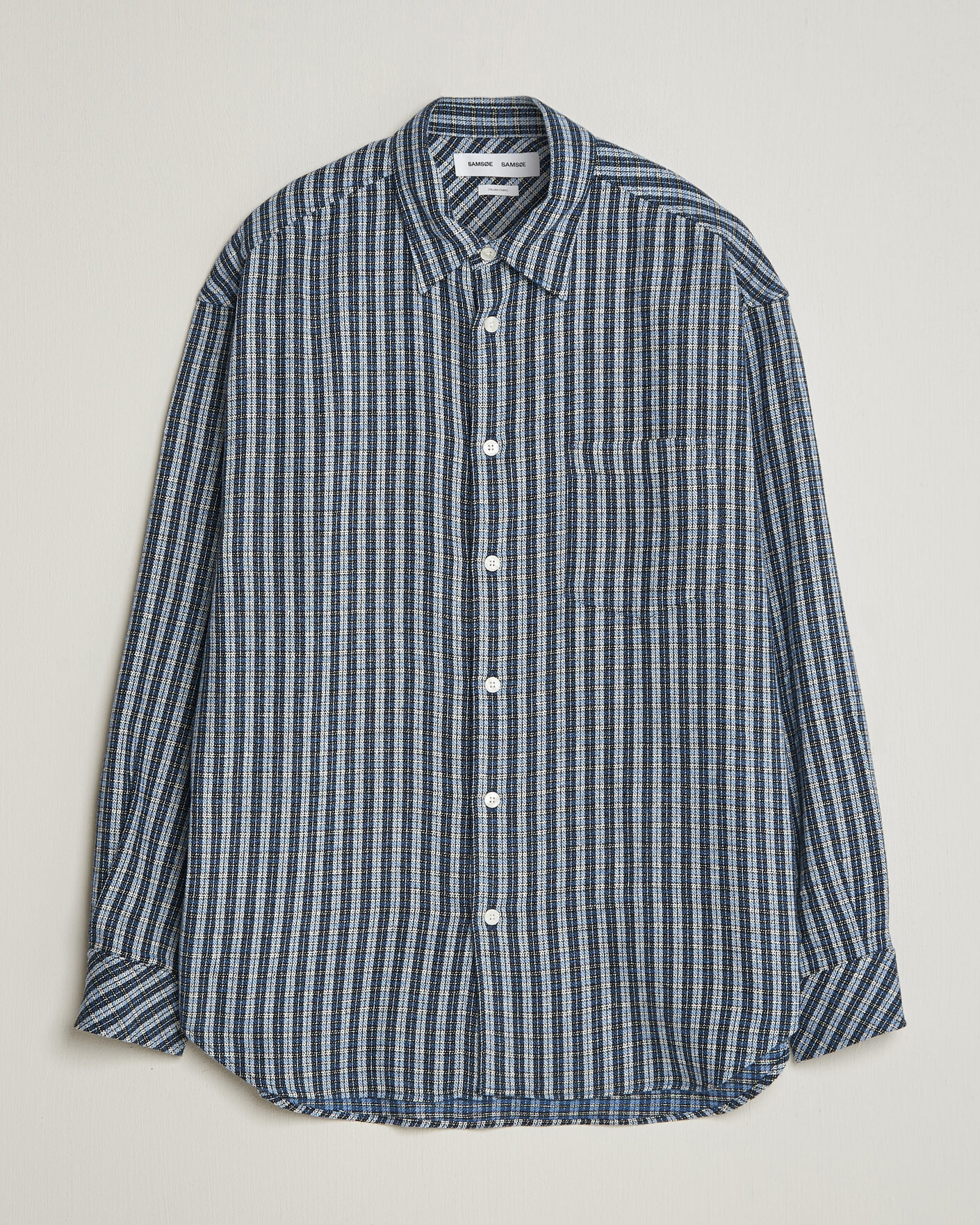 Herr | Skjortor | Samsøe Samsøe | Luan Brushed Cotton Checked Shirt Cyaneus