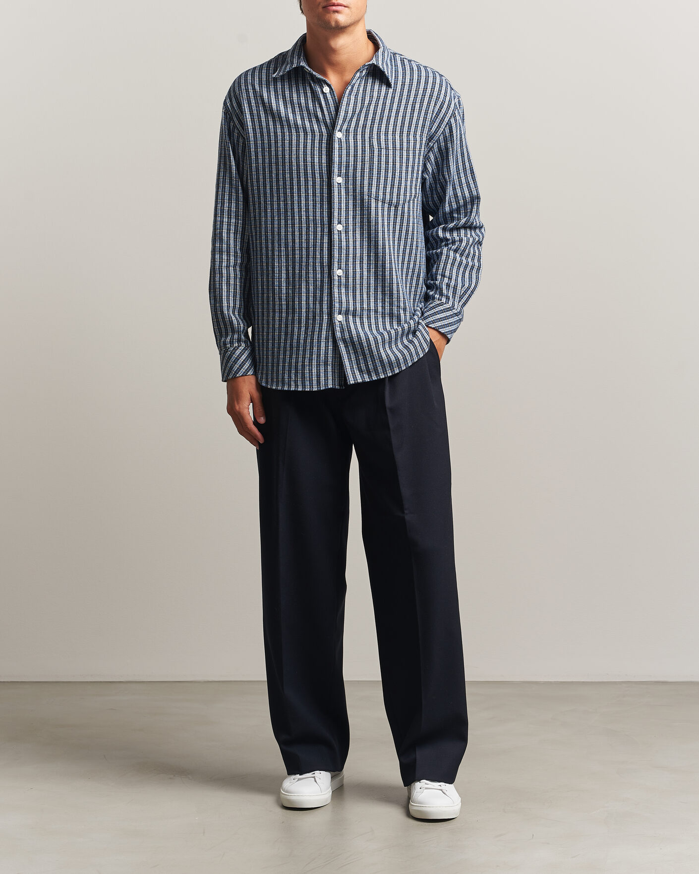 Herr | Skjortor | Samsøe Samsøe | Luan Brushed Cotton Checked Shirt Cyaneus