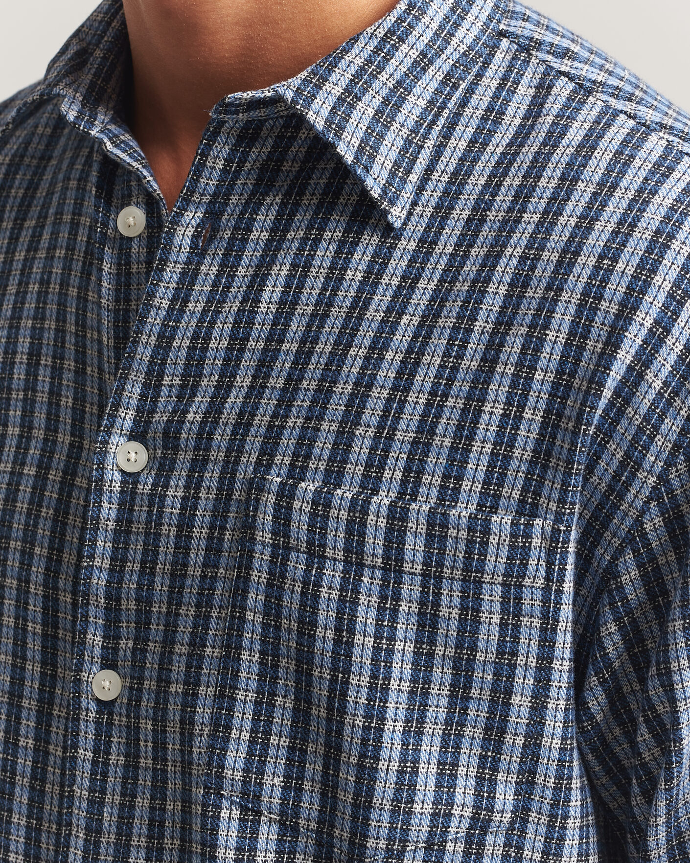 Herr | Skjortor | Samsøe Samsøe | Luan Brushed Cotton Checked Shirt Cyaneus